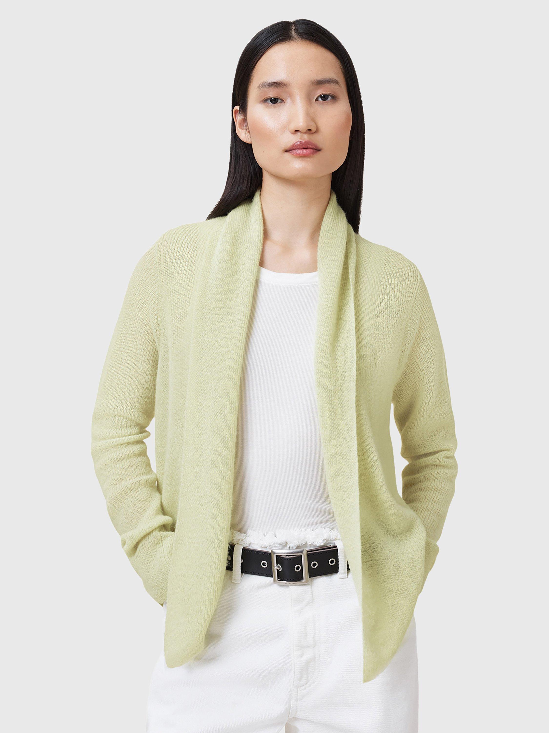 Product image 1 of 6, which shows AllSaints Laina Open Neck Wool Blend Cardigan, Mid Green, M