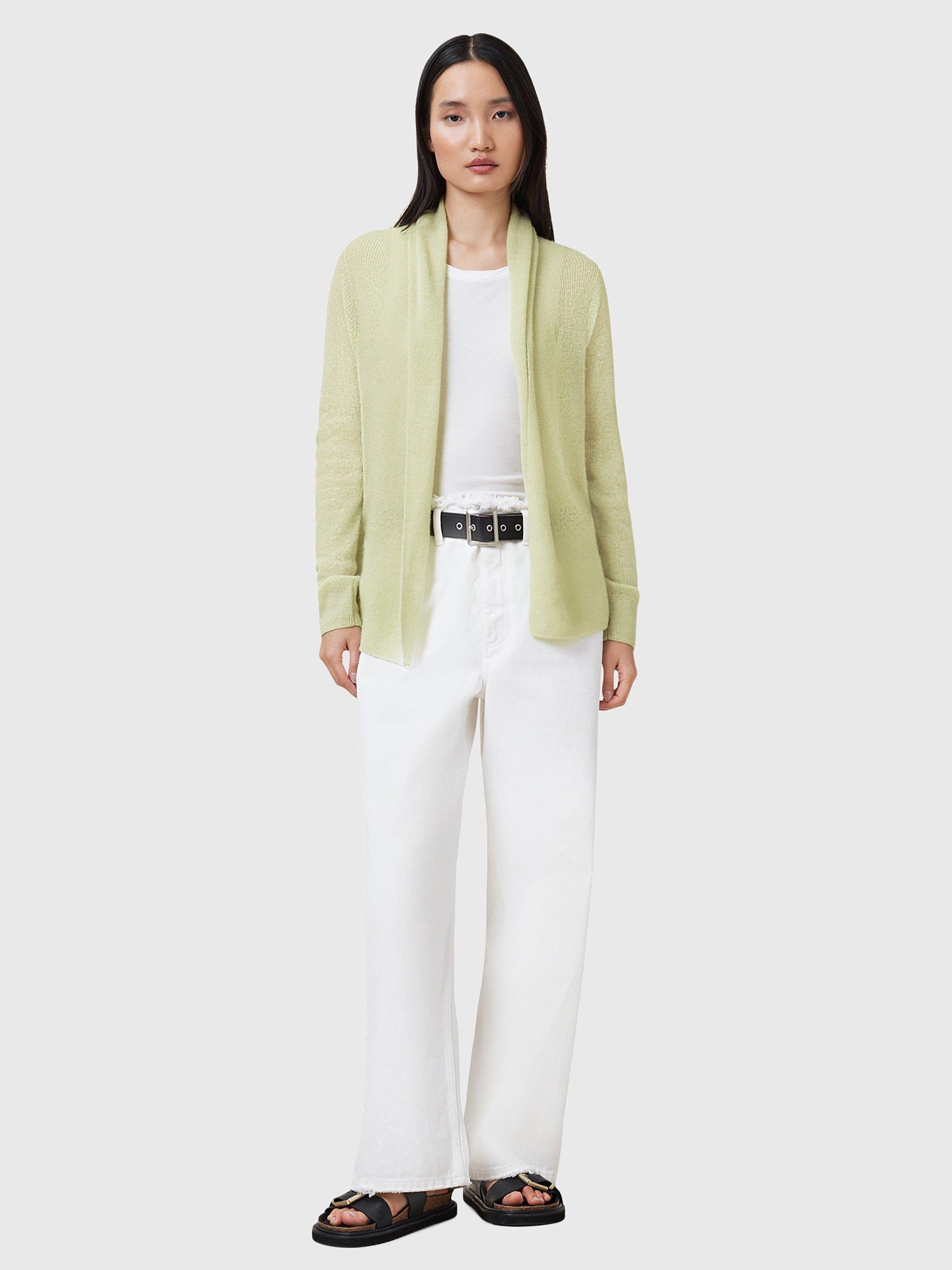 Product image 3 of 6, which shows AllSaints Laina Open Neck Wool Blend Cardigan, Mid Green, M