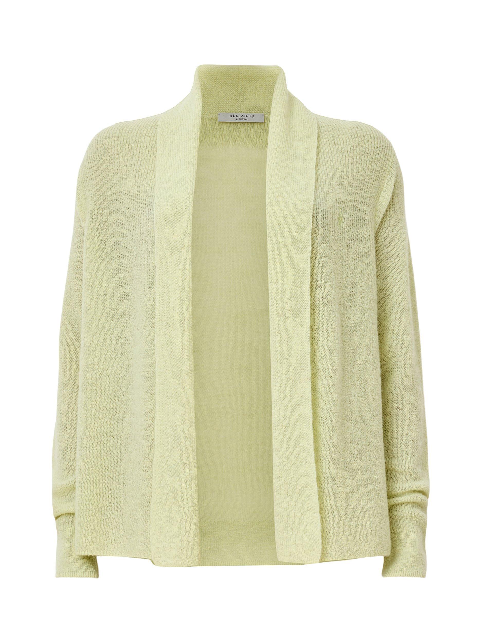 Product image 4 of 6, which shows AllSaints Laina Open Neck Wool Blend Cardigan, Mid Green, M