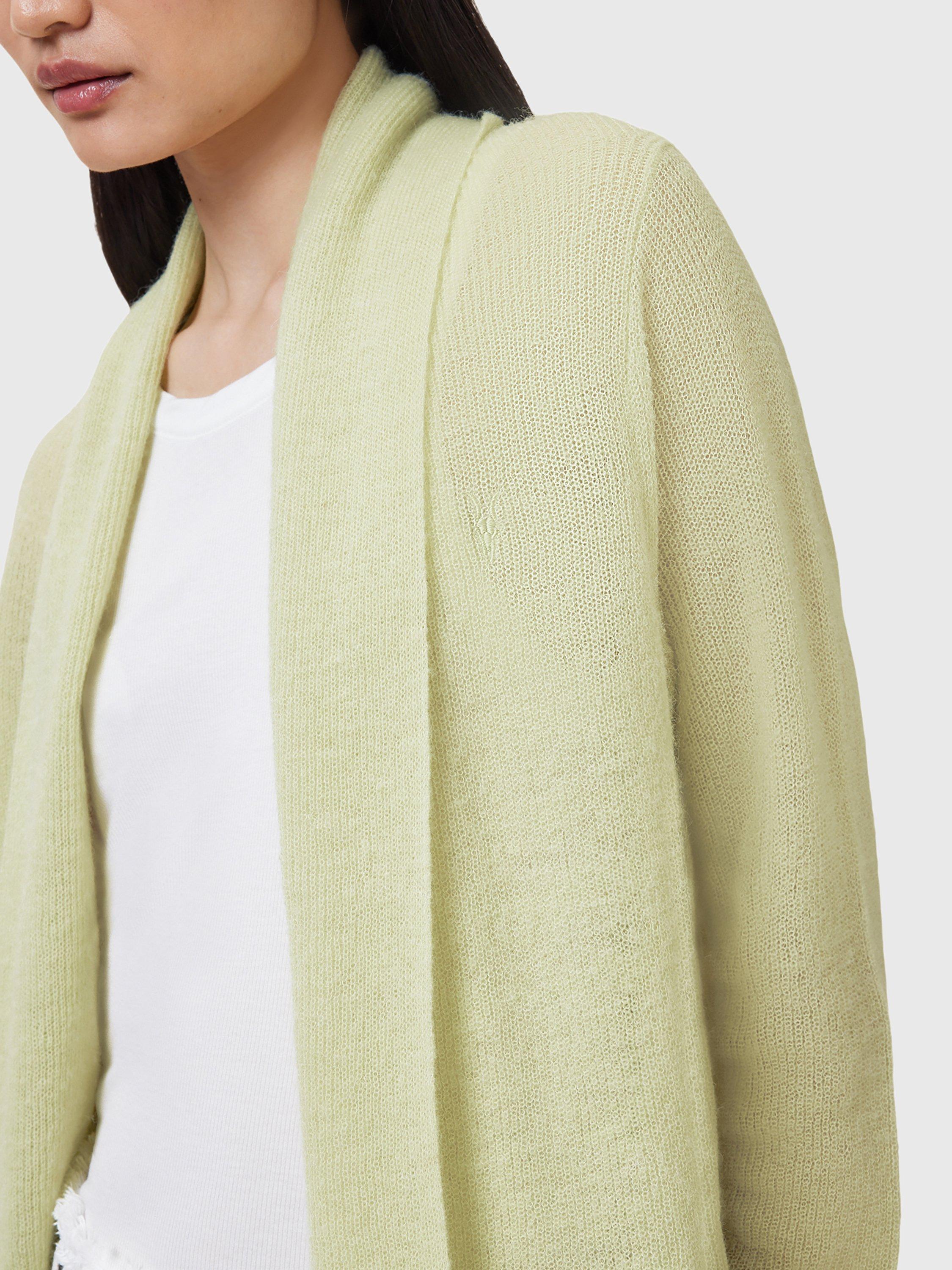 Product image 5 of 6, which shows AllSaints Laina Open Neck Wool Blend Cardigan, Mid Green, M