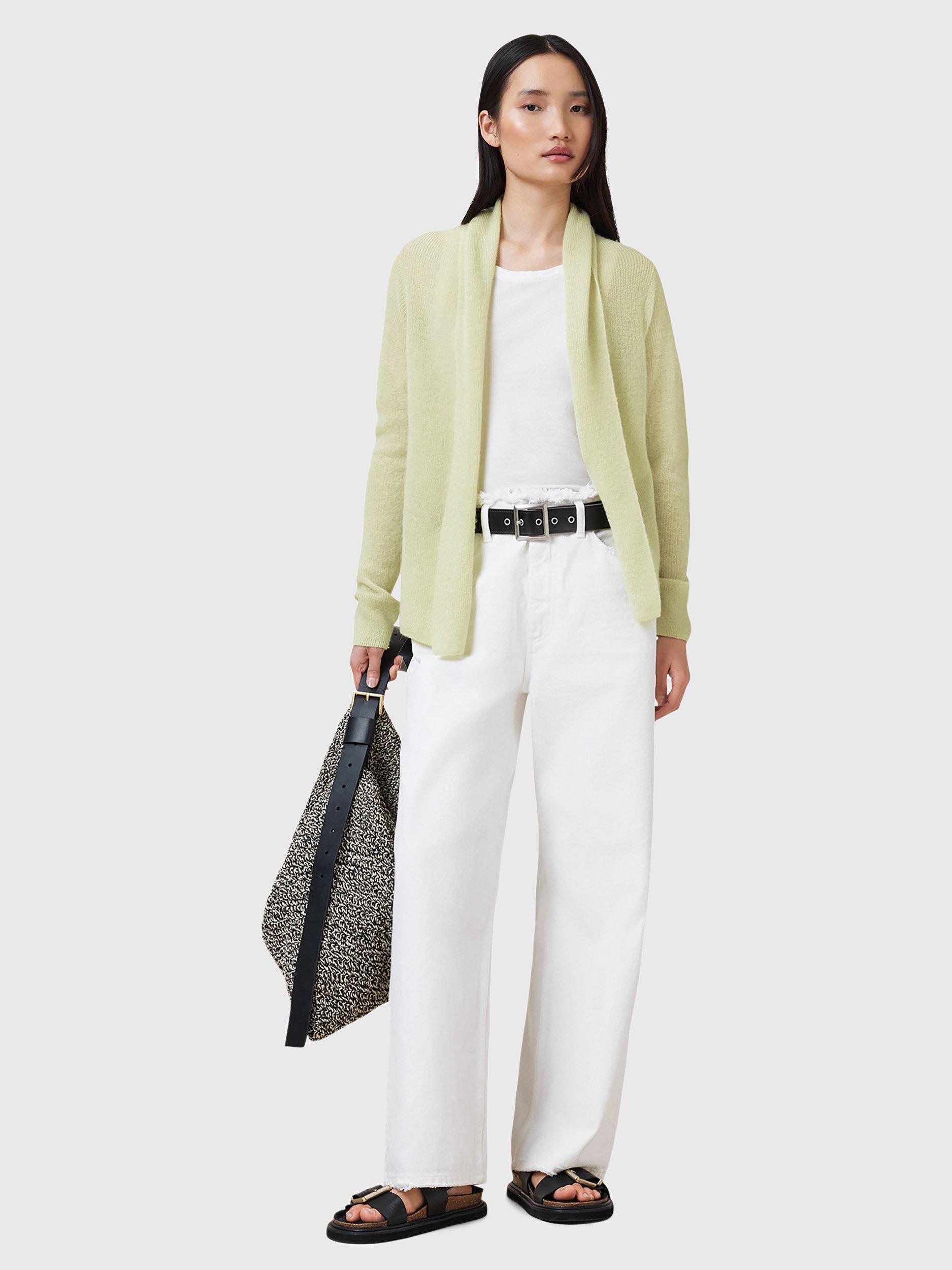 Product image 6 of 6, which shows AllSaints Laina Open Neck Wool Blend Cardigan, Mid Green, M