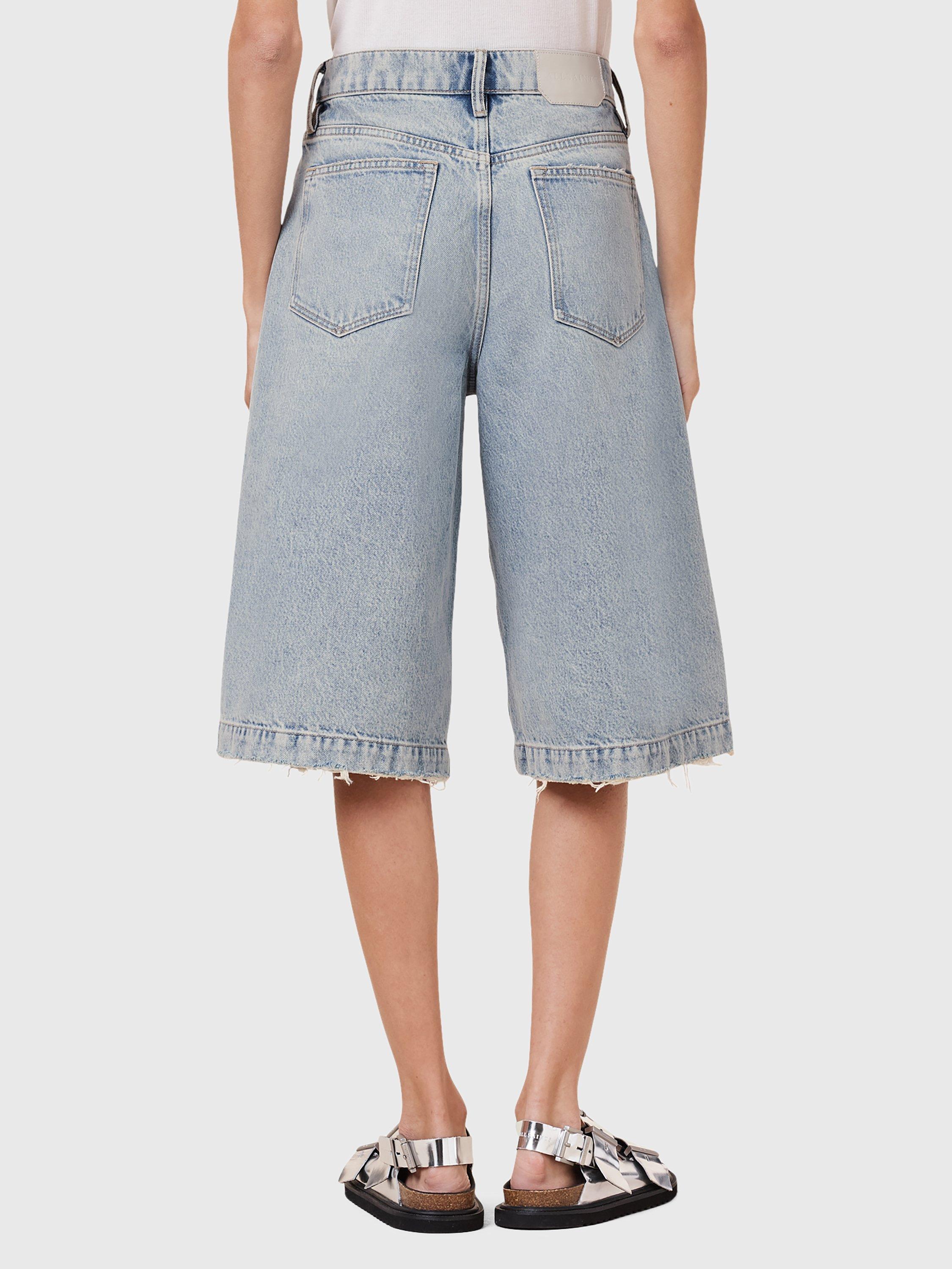 Product image 2 of 8, which shows AllSaints Louie Long Denim Shorts, Light Indigo, 25
