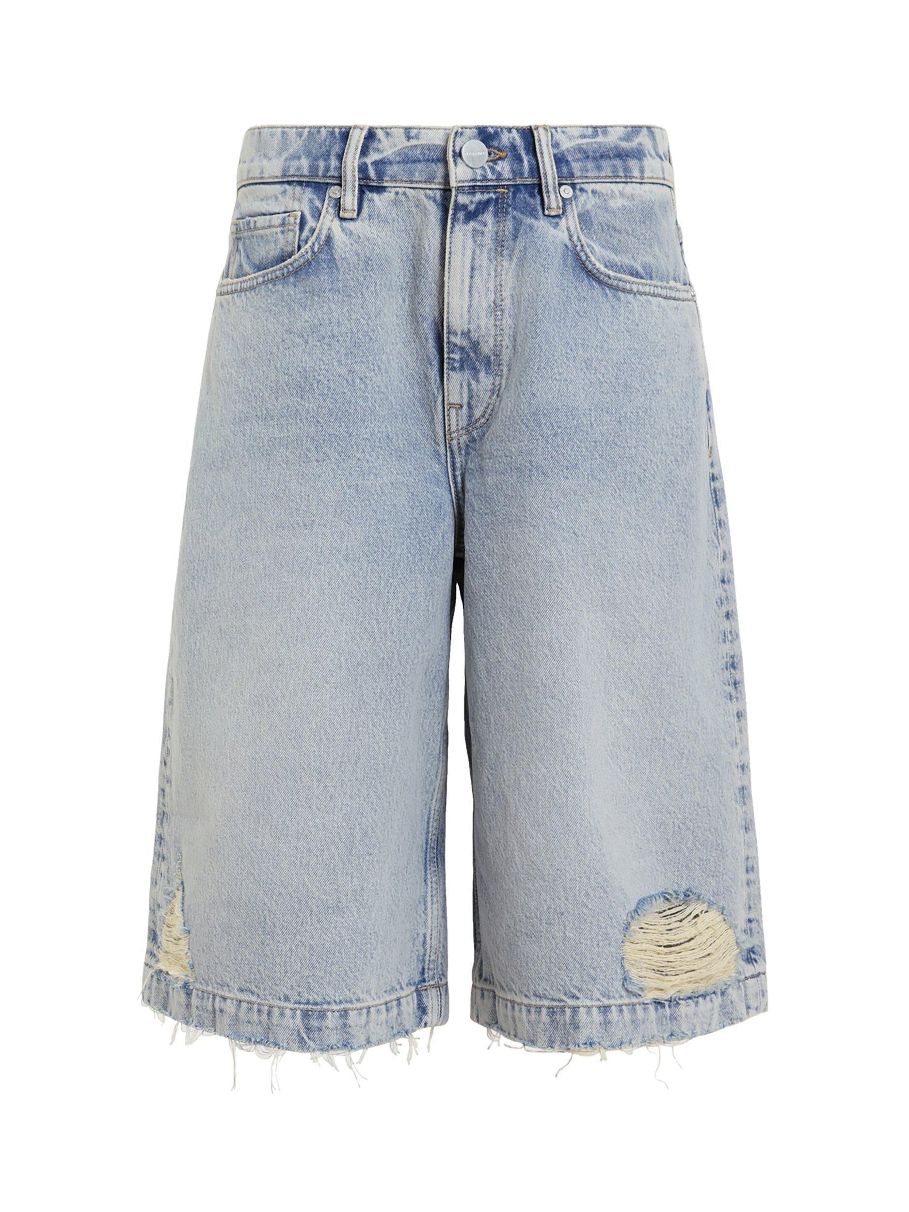 Product image 4 of 8, which shows AllSaints Louie Long Denim Shorts, Light Indigo, 25