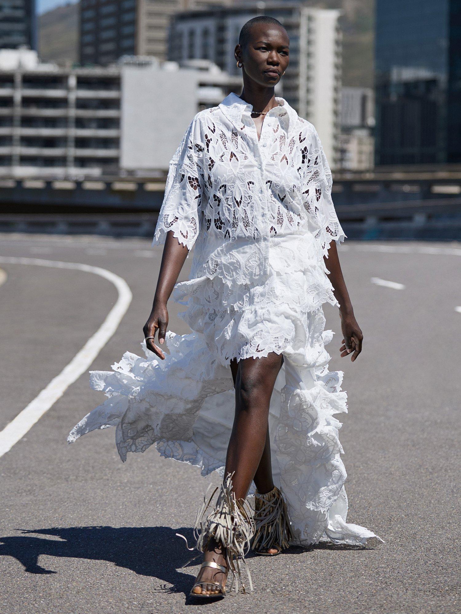 Product image 3 of 7, which shows AllSaints Cavarly Embroidered High-Low Maxi Skirt, Snow White, 12