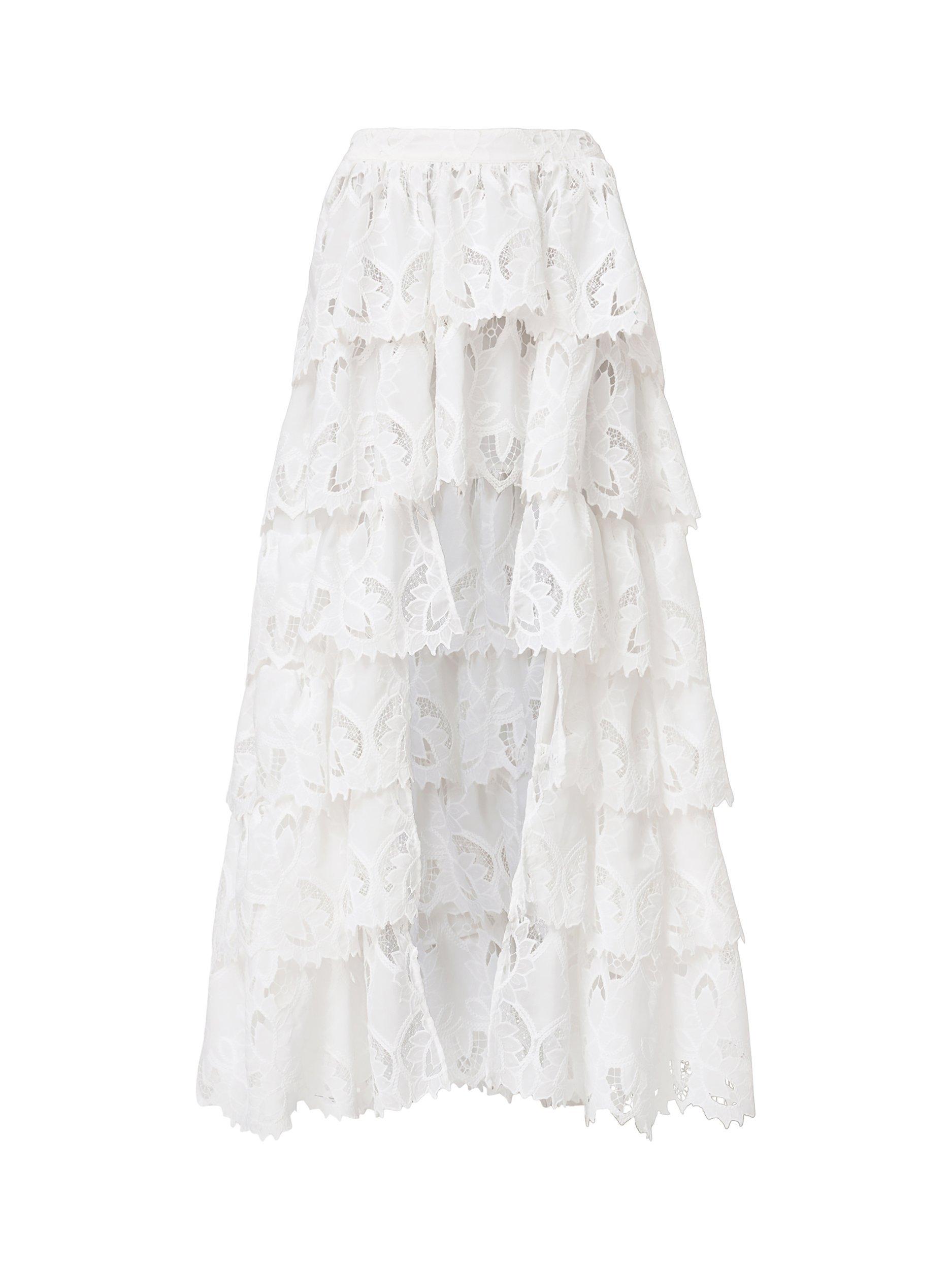 Product image 5 of 7, which shows AllSaints Cavarly Embroidered High-Low Maxi Skirt, Snow White, 12