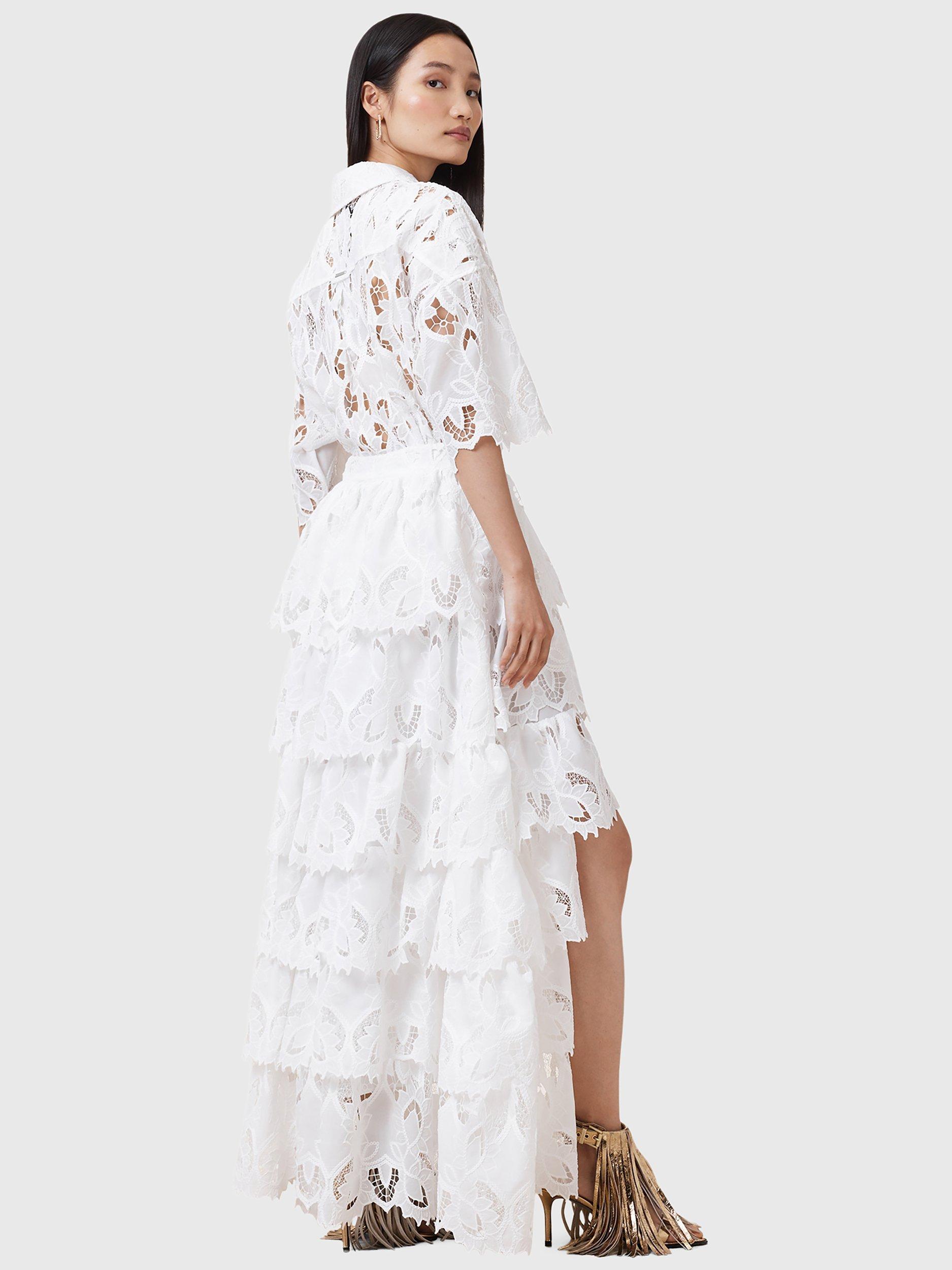 Product image 7 of 7, which shows AllSaints Cavarly Embroidered High-Low Maxi Skirt, Snow White, 12