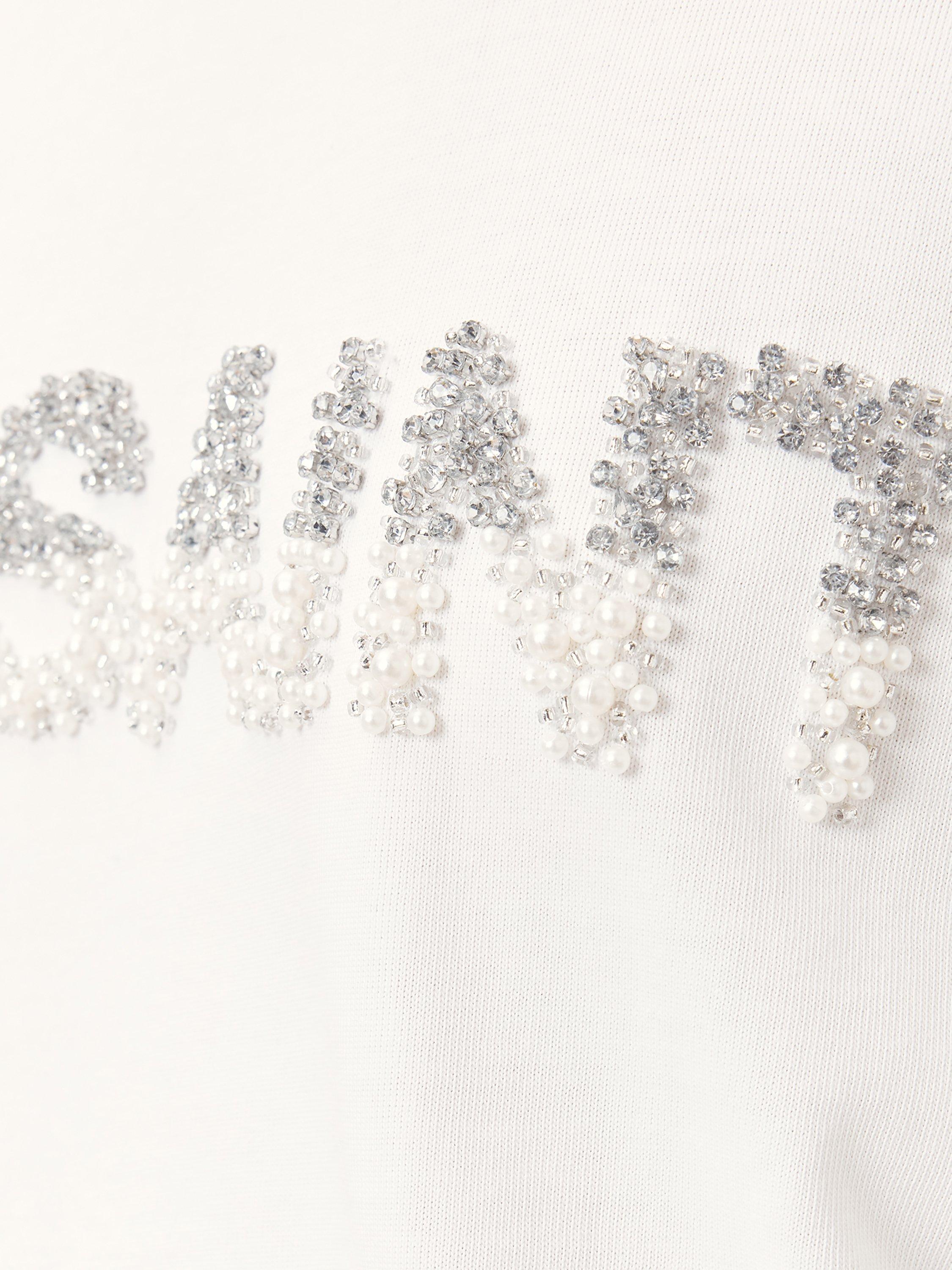 Product image 6 of 8, which shows AllSaints Amelie Pearl Logo Pure Organic Cotton T-Shirt, White Multi White, L
