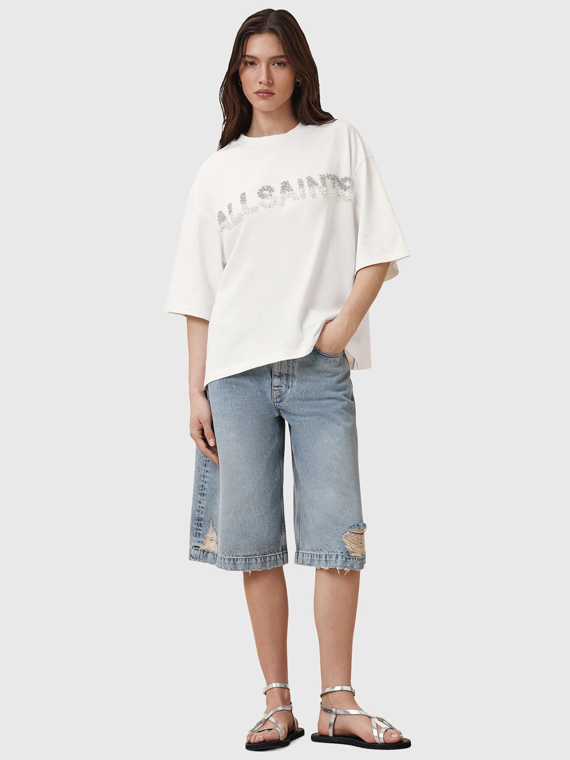 Product image 7 of 8, which shows AllSaints Amelie Pearl Logo Pure Organic Cotton T-Shirt, White Multi White, L