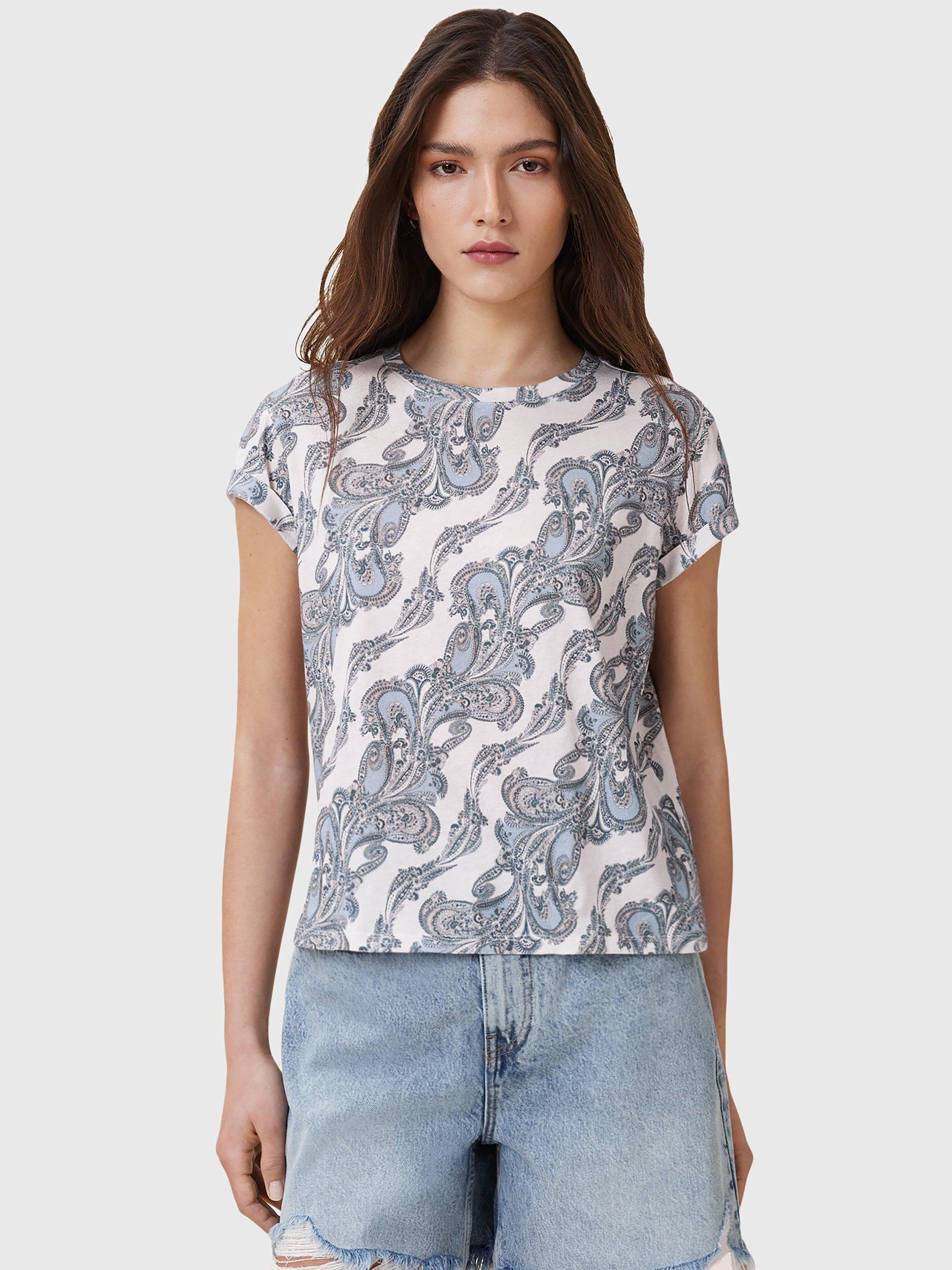 Product image 1 of 6, which shows AllSaints Anna Paisley T-Shirt, Lita Blue/Multi, L