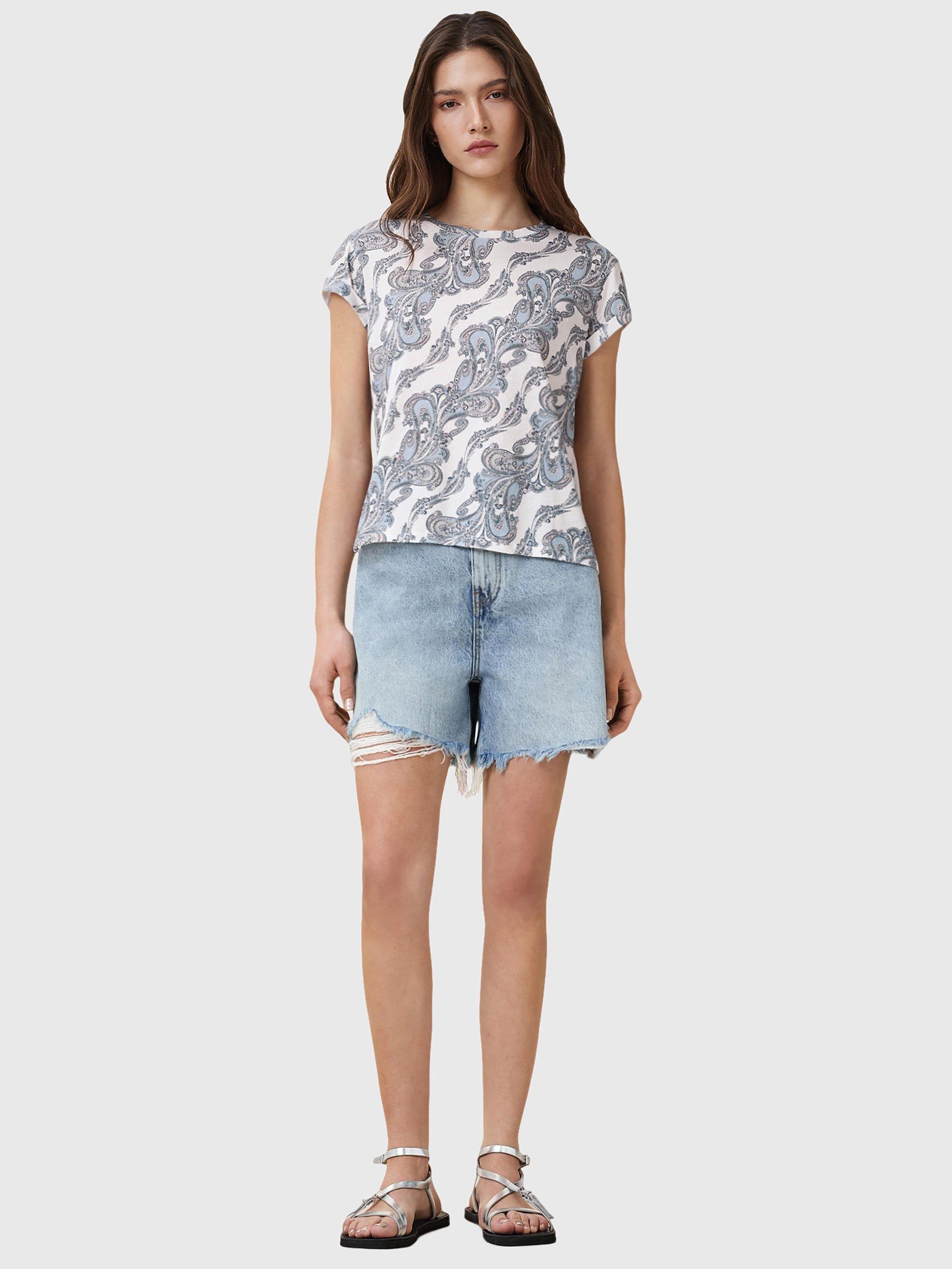Product image 3 of 6, which shows AllSaints Anna Paisley T-Shirt, Lita Blue/Multi, L