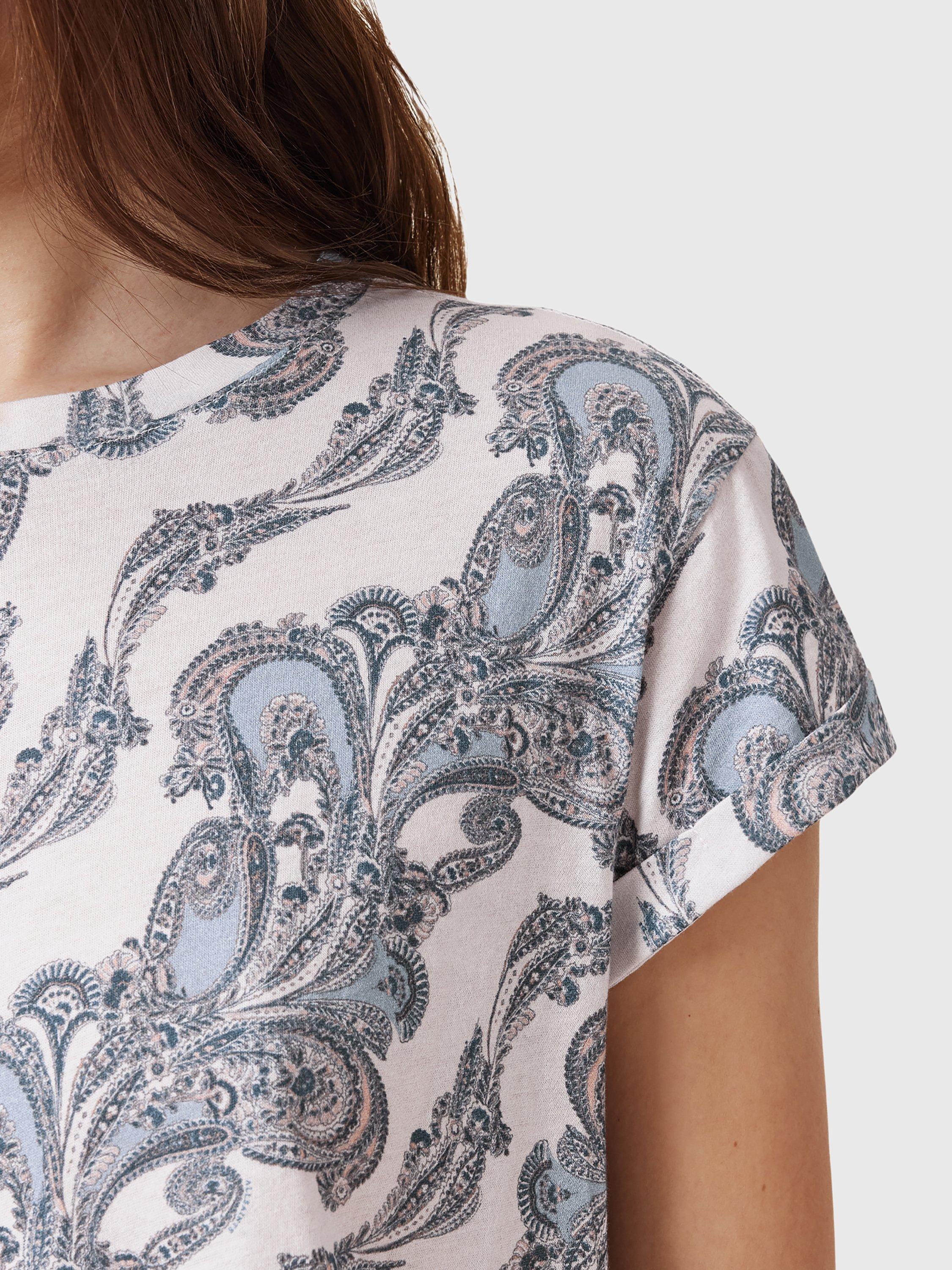 Product image 5 of 6, which shows AllSaints Anna Paisley T-Shirt, Lita Blue/Multi, L