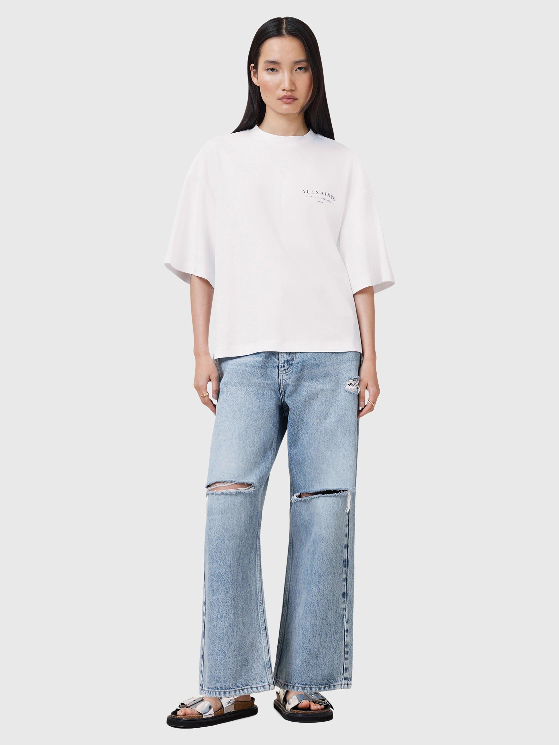 Product image 3 of 9, which shows AllSaints Aroma Amelie Back Graphic Pure Organic Cotton T-Shirt, White/Multi, S