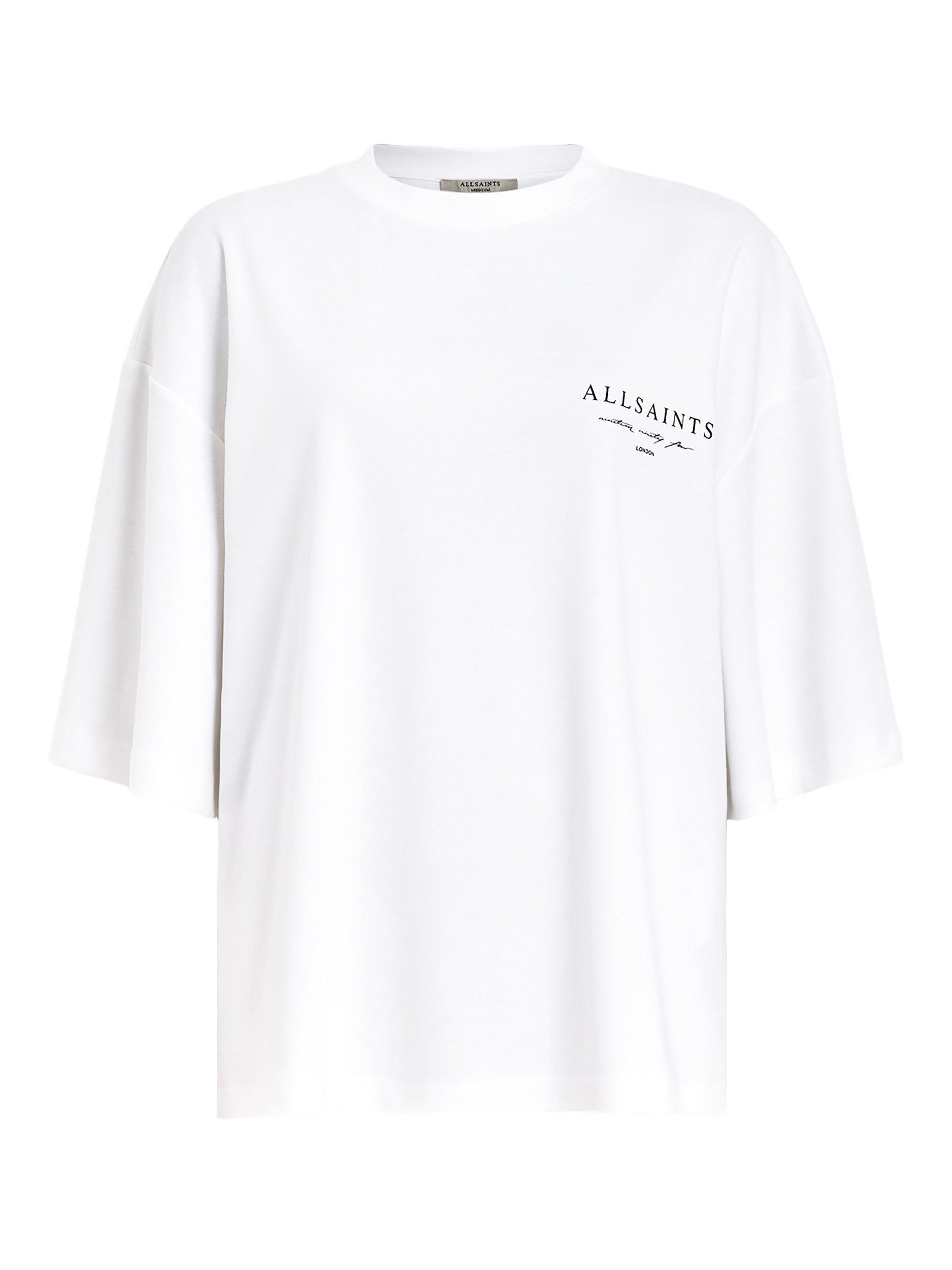 Product image 4 of 9, which shows AllSaints Aroma Amelie Back Graphic Pure Organic Cotton T-Shirt, White/Multi, S