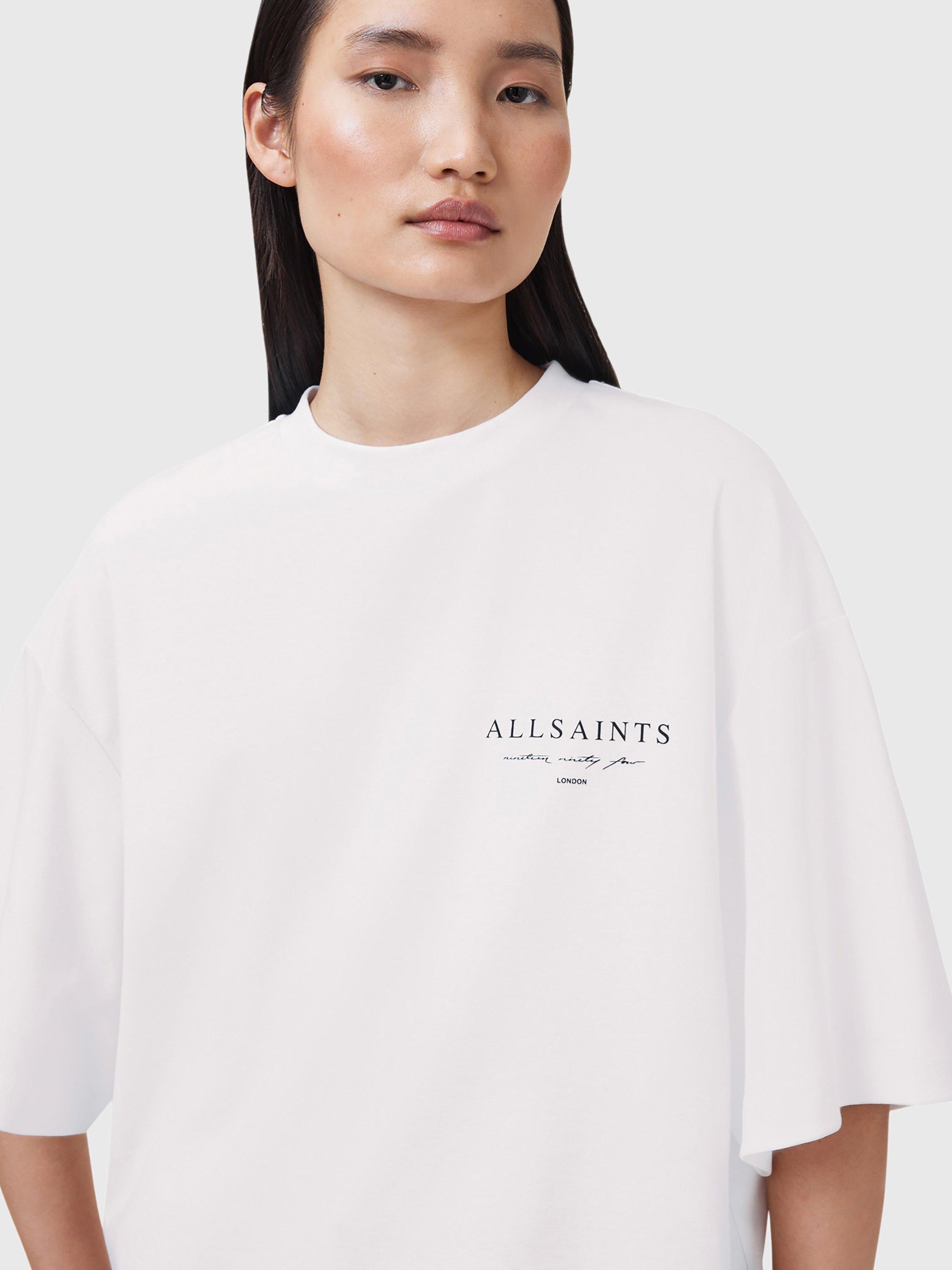 Product image 6 of 9, which shows AllSaints Aroma Amelie Back Graphic Pure Organic Cotton T-Shirt, White/Multi, S