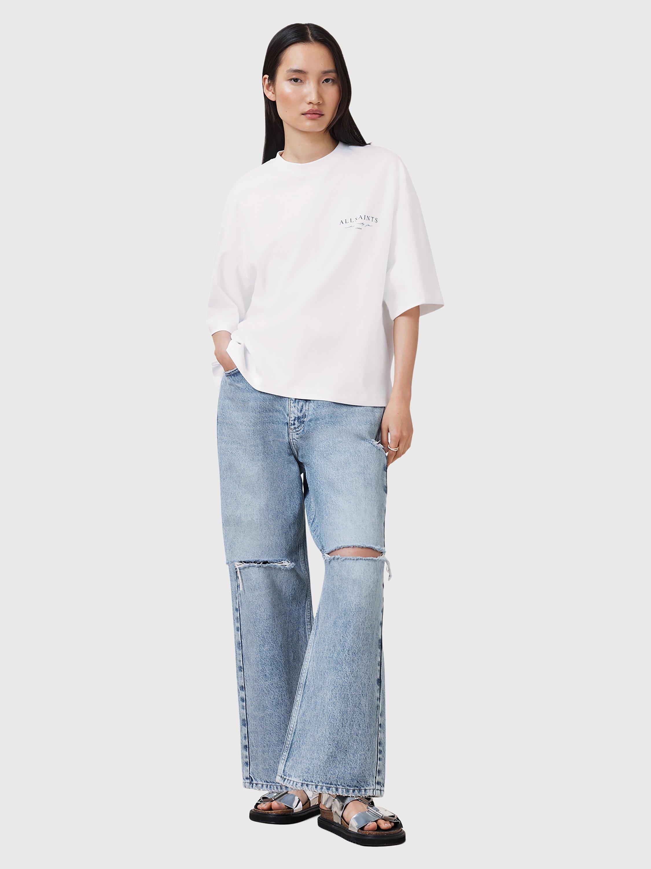 Product image 7 of 9, which shows AllSaints Aroma Amelie Back Graphic Pure Organic Cotton T-Shirt, White/Multi, S