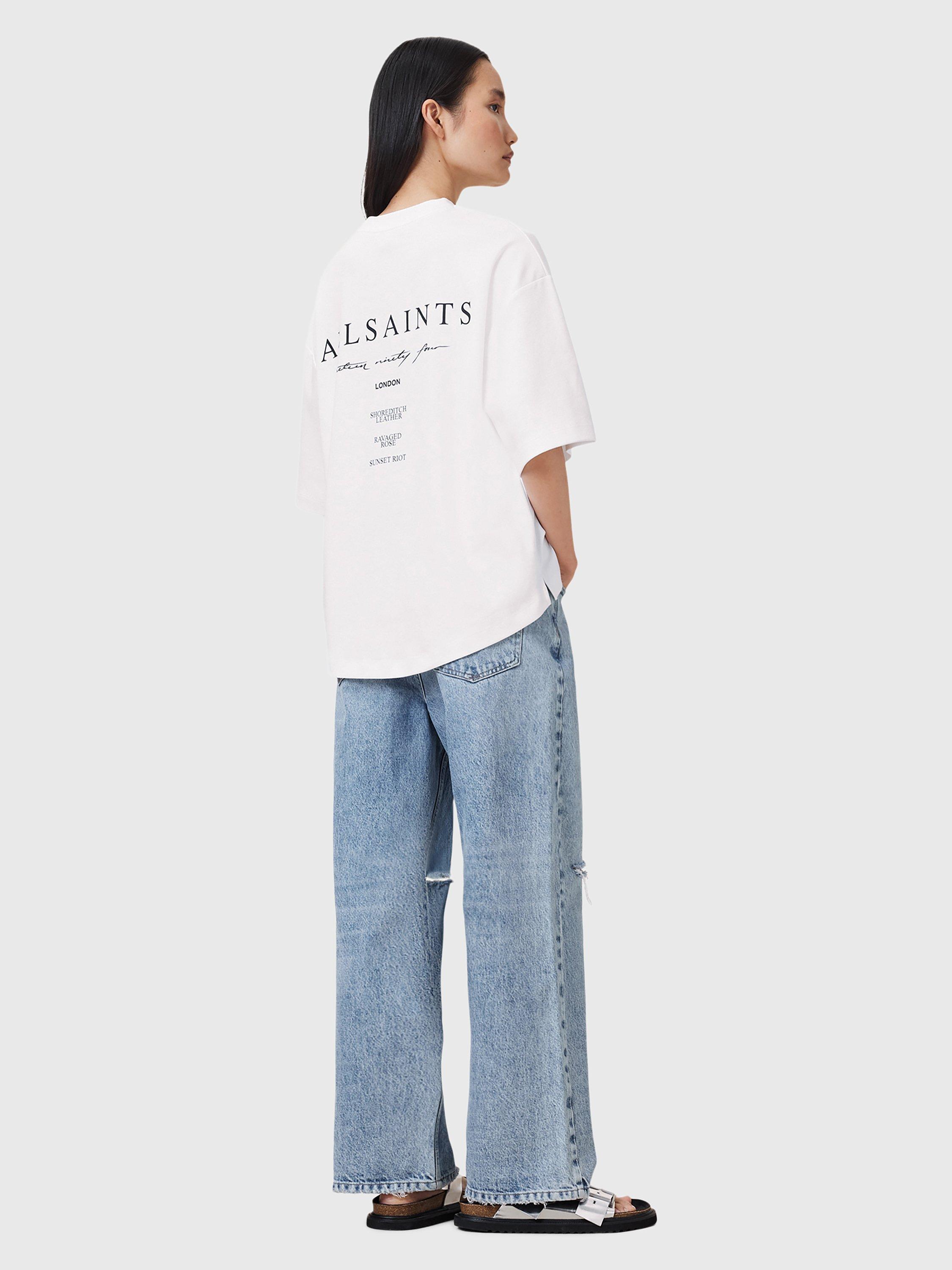 Product image 9 of 9, which shows AllSaints Aroma Amelie Back Graphic Pure Organic Cotton T-Shirt, White/Multi, S