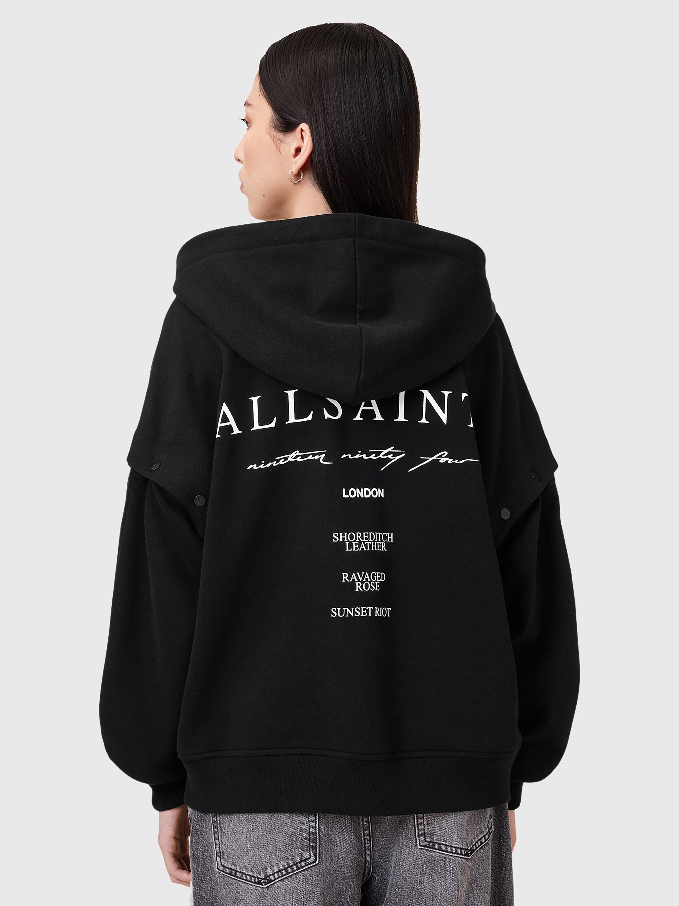 Product image 2 of 8, which shows AllSaints Aroma Amphia Graphic Back Pure Organic Cotton Hoodie, Black, L