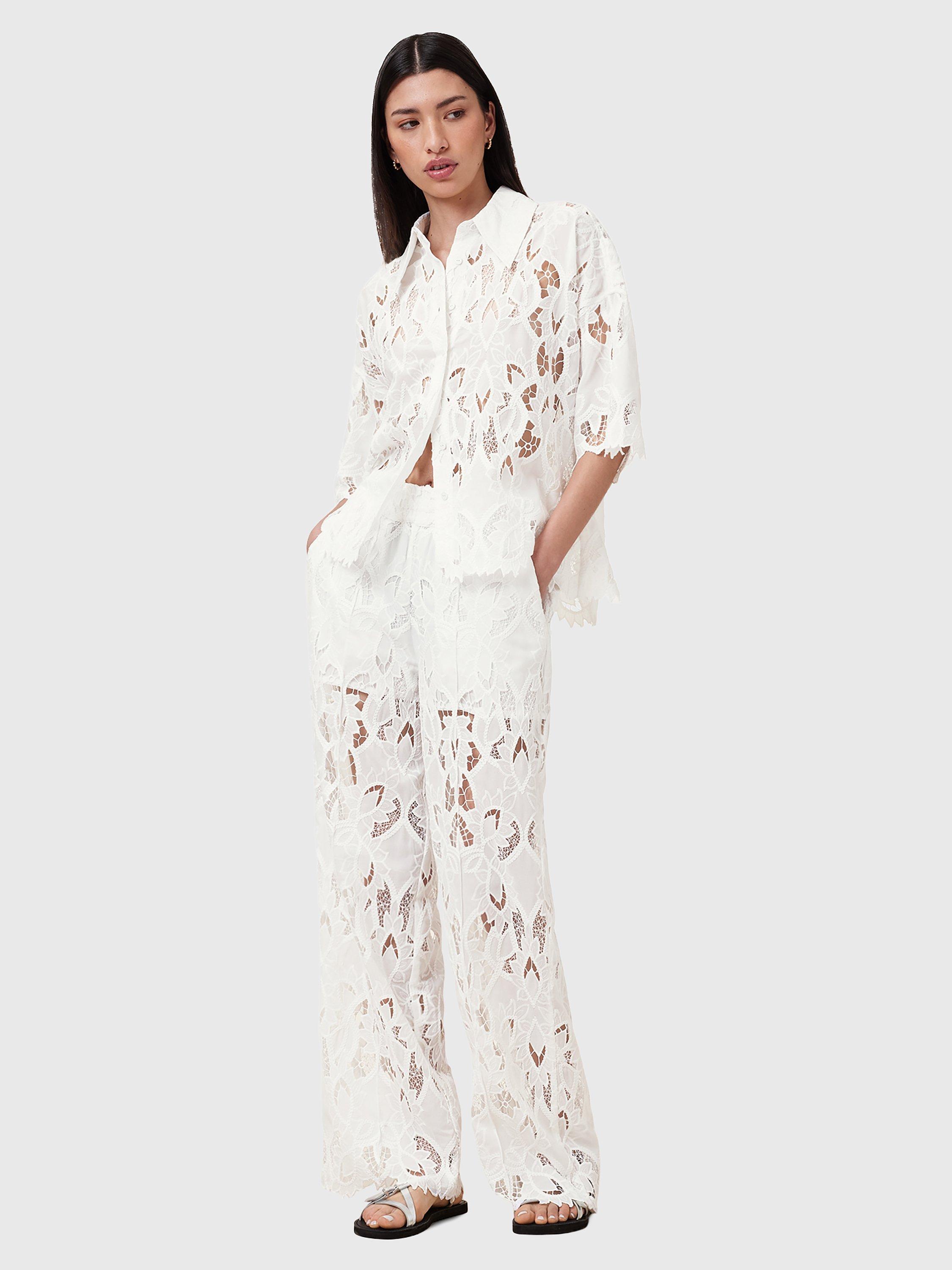 Product image 3 of 8, which shows AllSaints Charli Embroidered Cut Out Shirt, White, 6