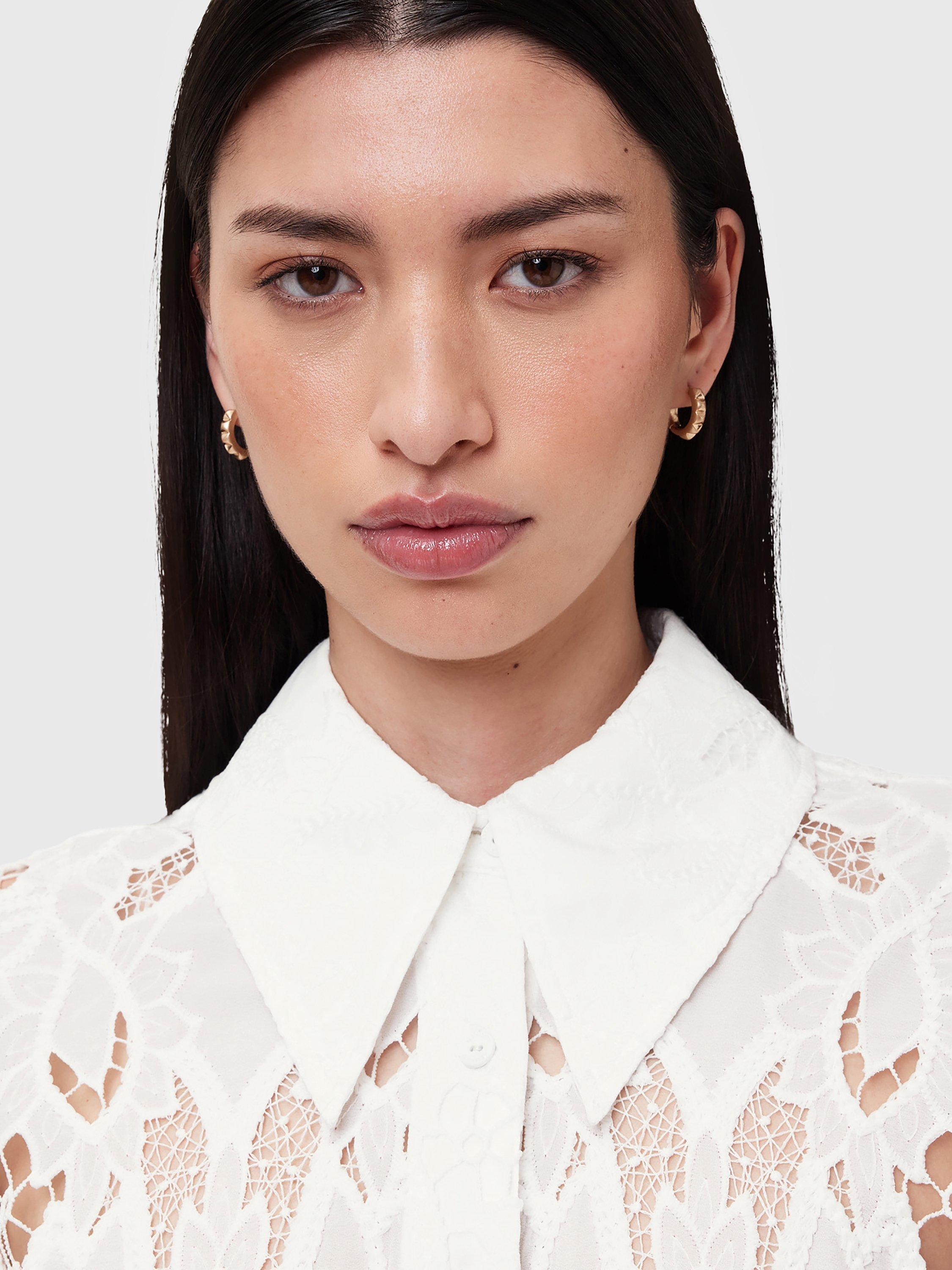 Product image 5 of 8, which shows AllSaints Charli Embroidered Cut Out Shirt, White, 6