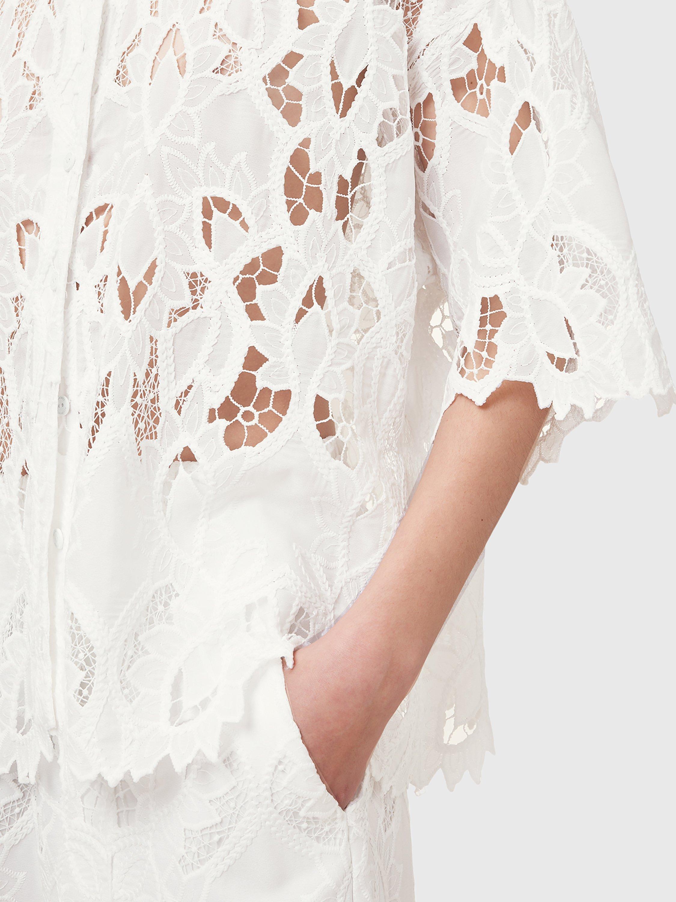 Product image 6 of 8, which shows AllSaints Charli Embroidered Cut Out Shirt, White, 6