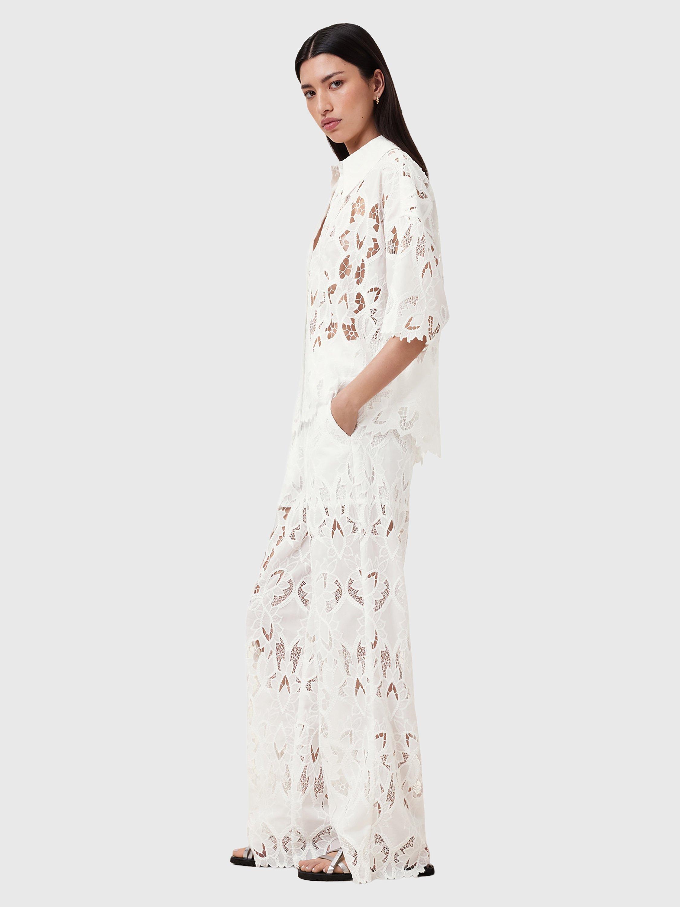 Product image 7 of 8, which shows AllSaints Charli Embroidered Cut Out Shirt, White, 6