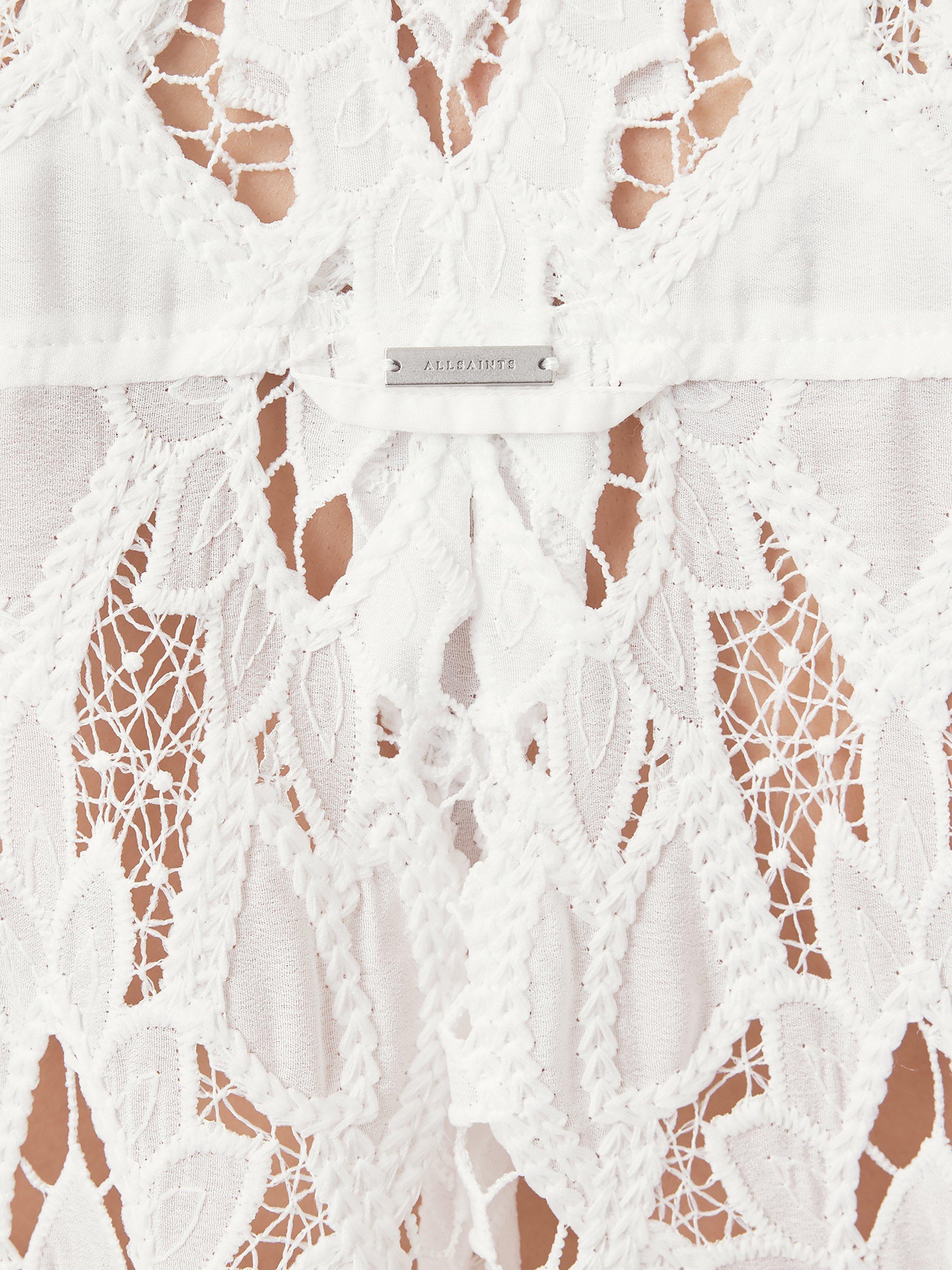 Product image 8 of 8, which shows AllSaints Charli Embroidered Cut Out Shirt, White, 6