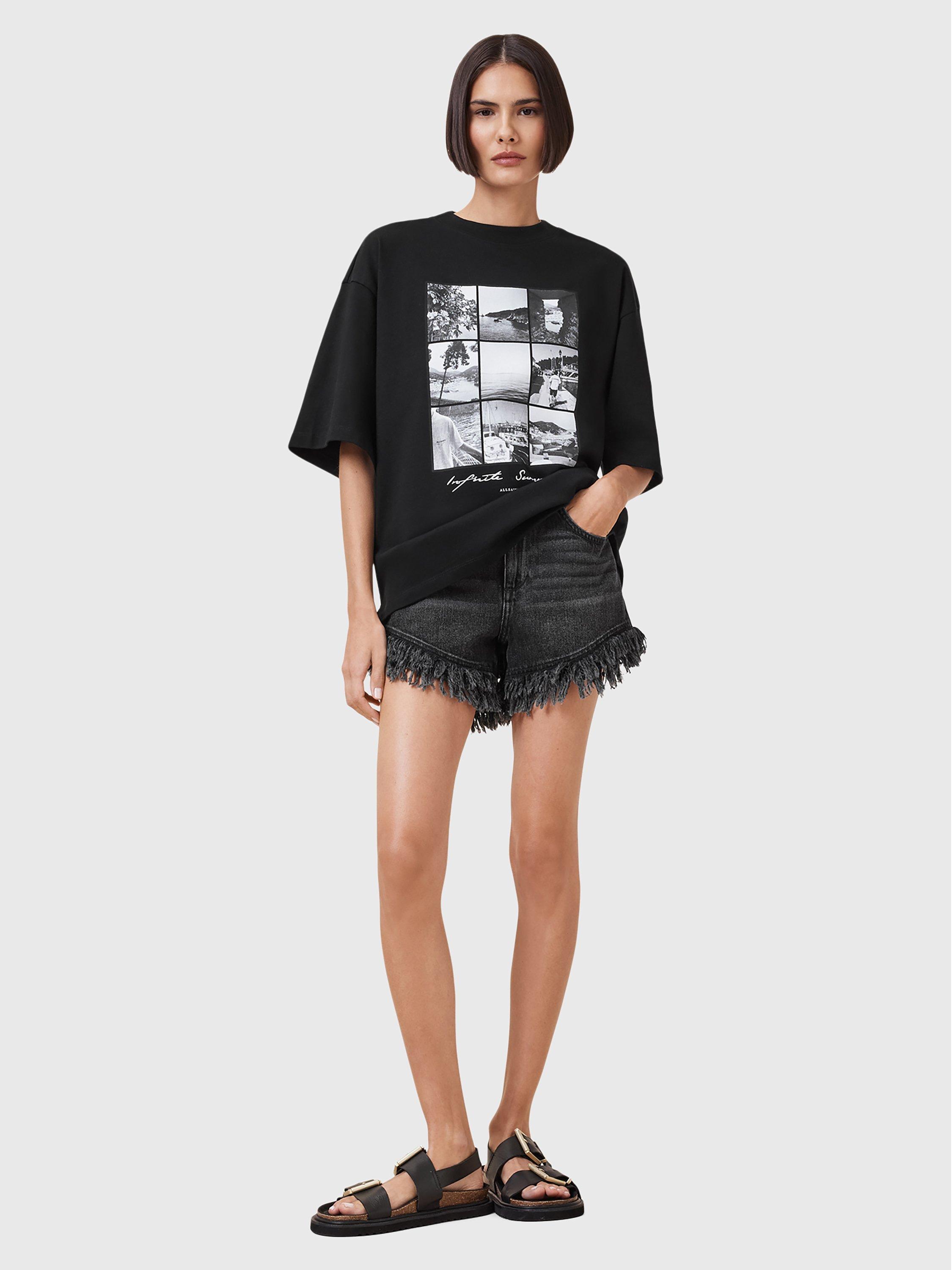 Product image 3 of 8, which shows AllSaints Amelie Photos Pure Organic Cotton T-Shirt, Black, XS
