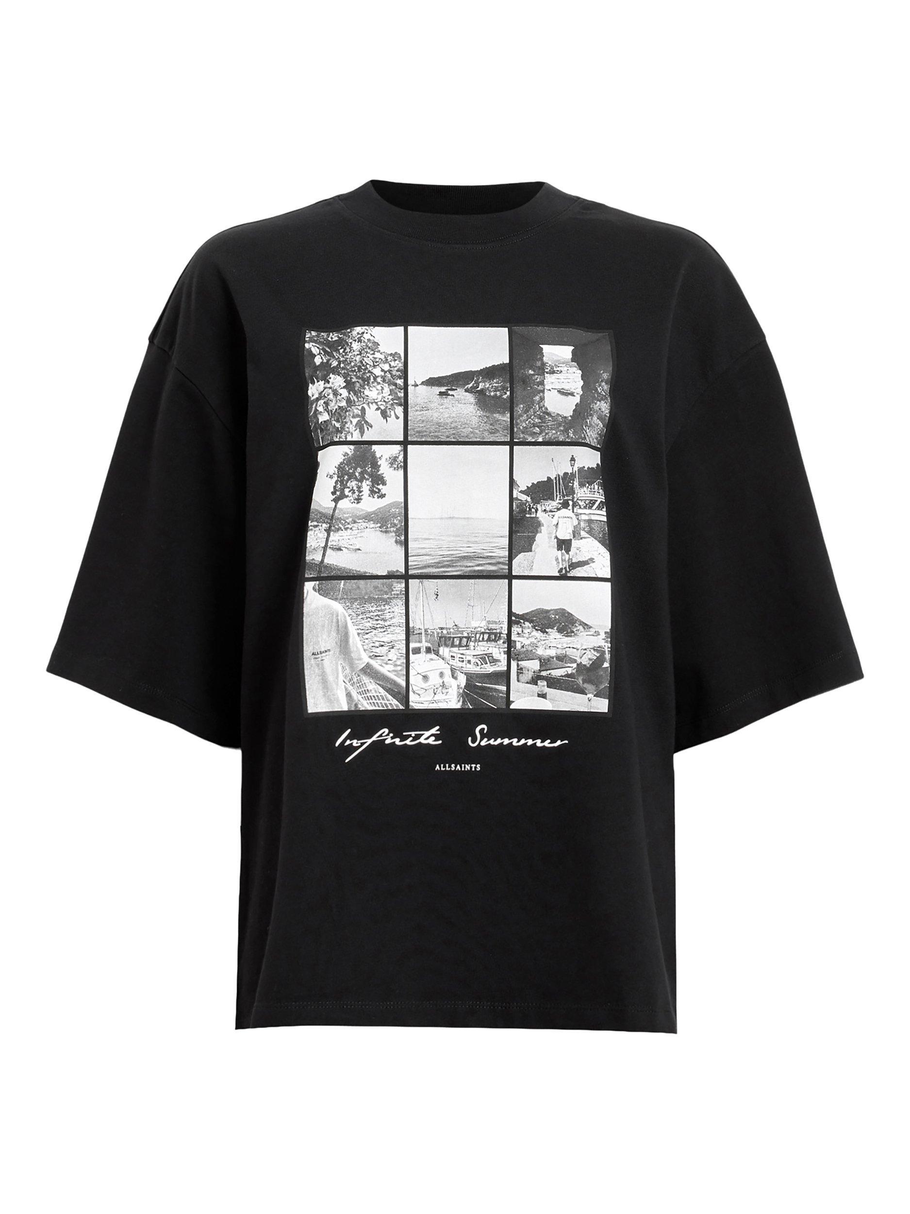 Product image 4 of 8, which shows AllSaints Amelie Photos Pure Organic Cotton T-Shirt, Black, XS