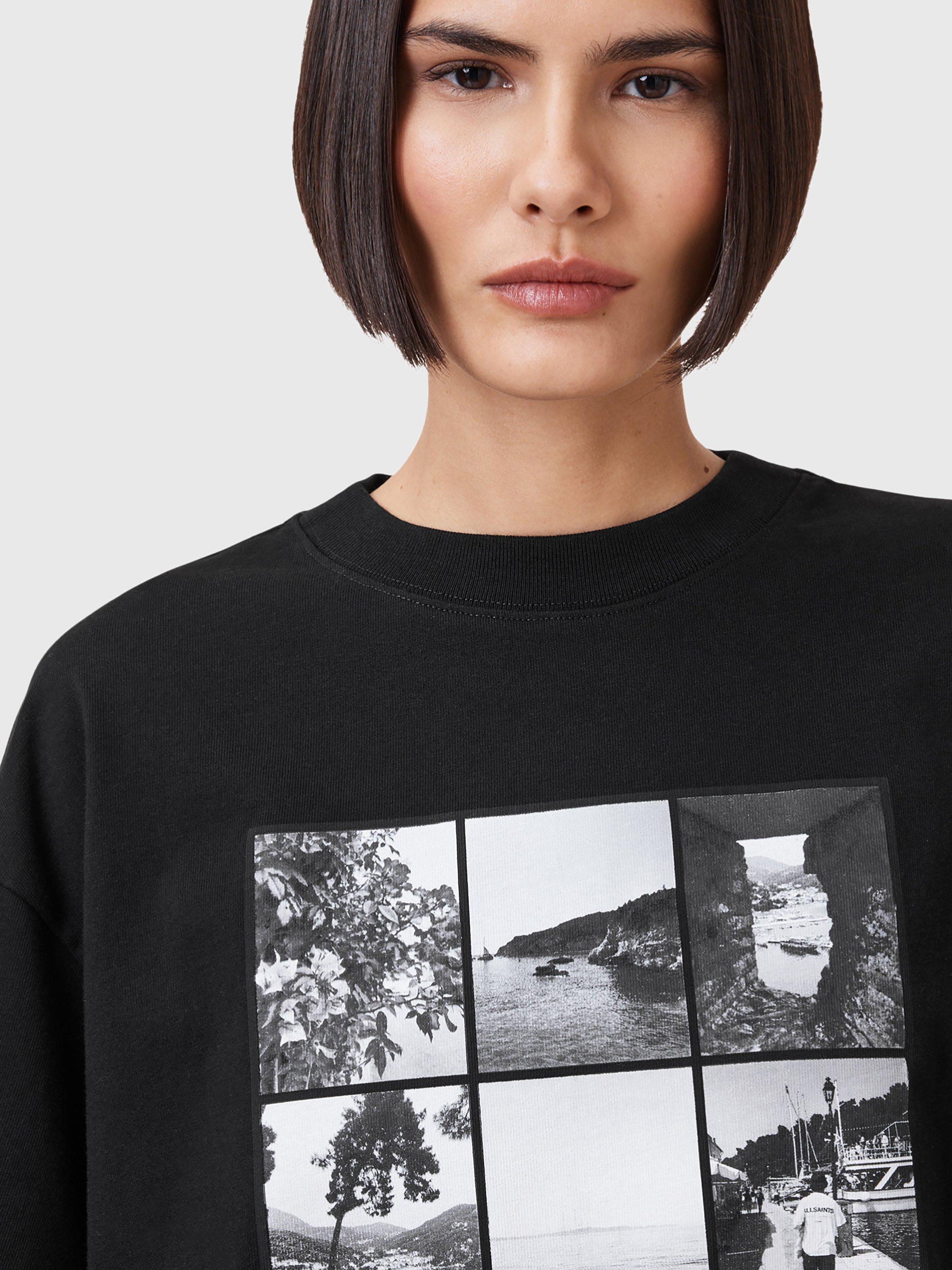 Product image 5 of 8, which shows AllSaints Amelie Photos Pure Organic Cotton T-Shirt, Black, XS