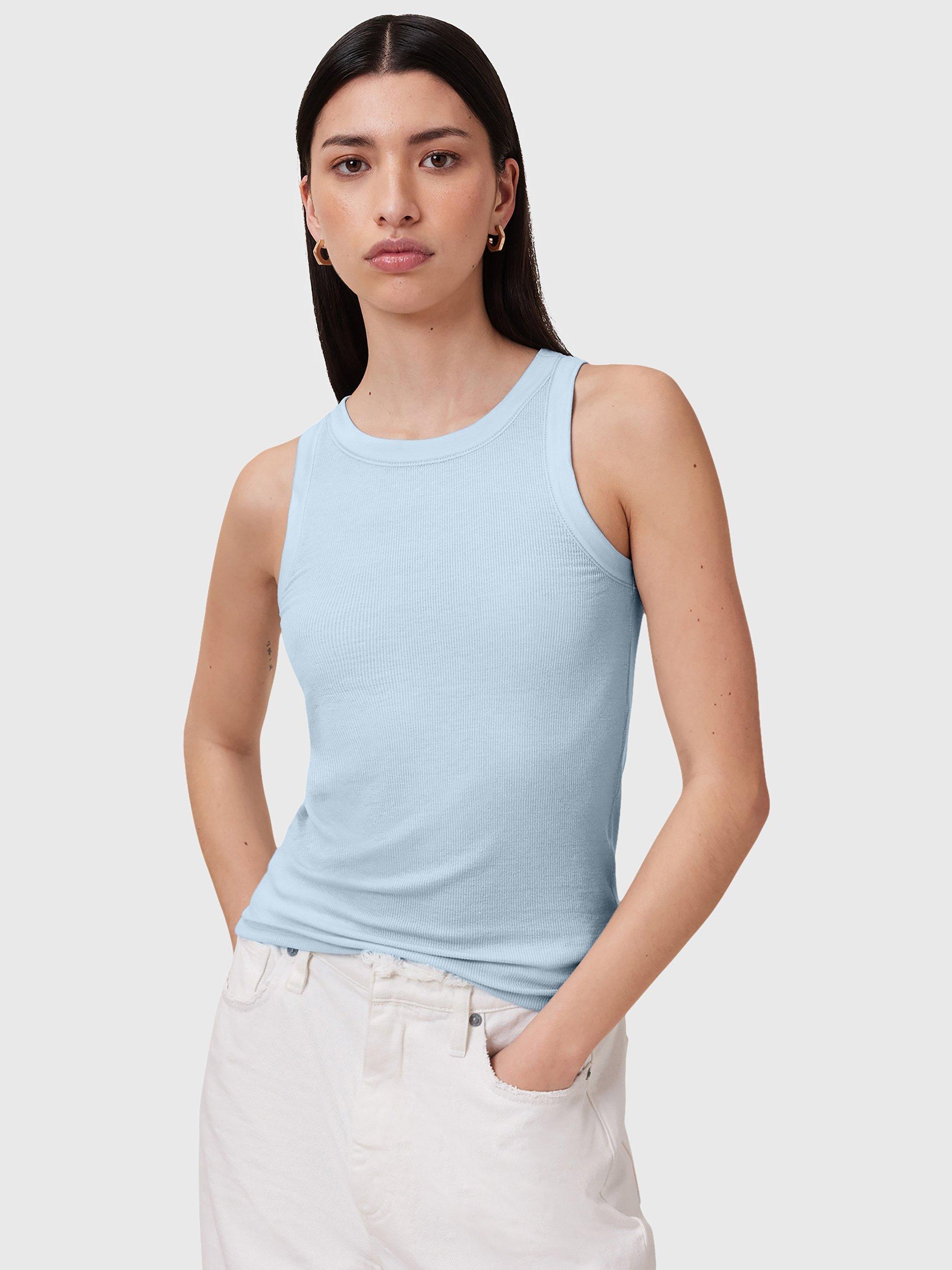 Product image 1 of 7, which shows AllSaints Rina Ribbed Tank Top, Powder Blue, S