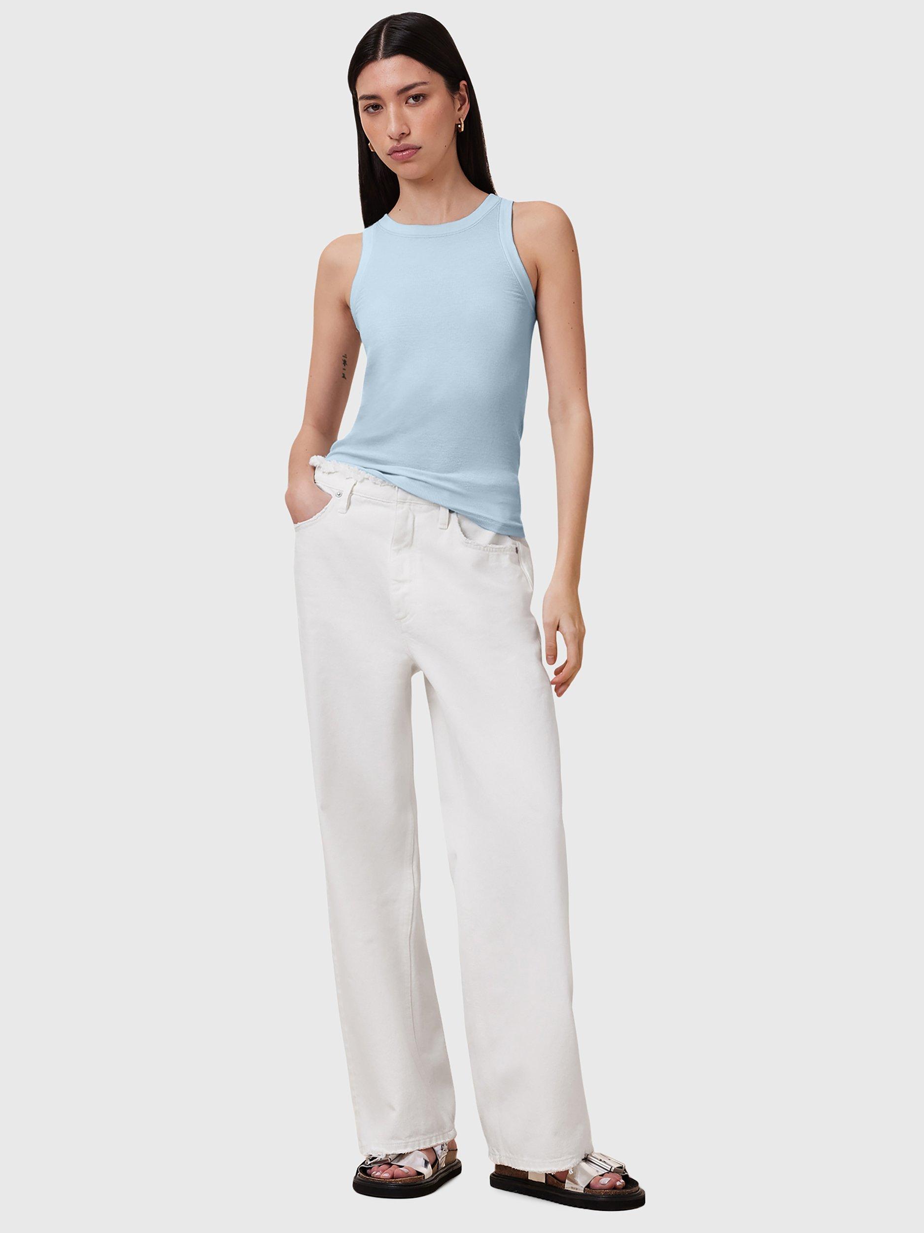 Product image 3 of 7, which shows AllSaints Rina Ribbed Tank Top, Powder Blue, S