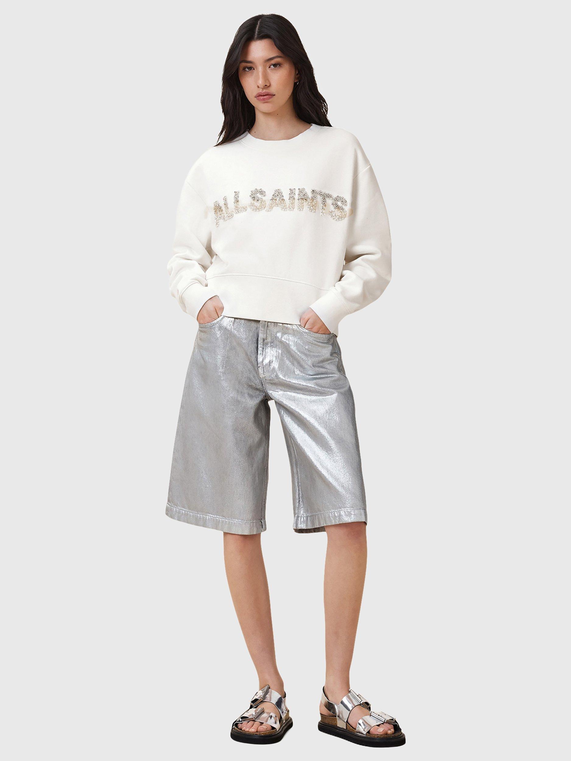 Product image 3 of 8, which shows AllSaints Separo Pearl Logo Sweatshirt, Optic White, L