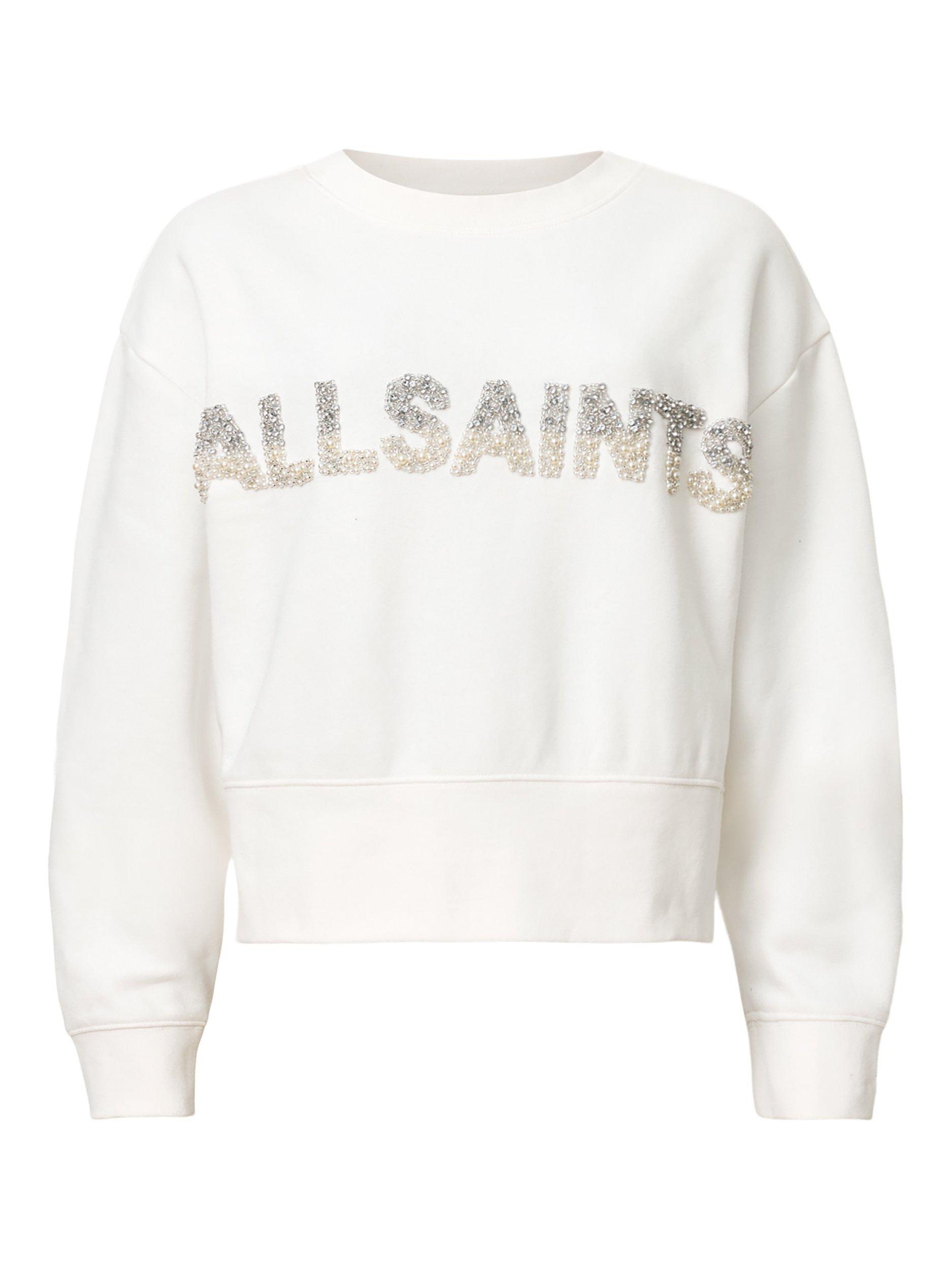 Product image 4 of 8, which shows AllSaints Separo Pearl Logo Sweatshirt, Optic White, L