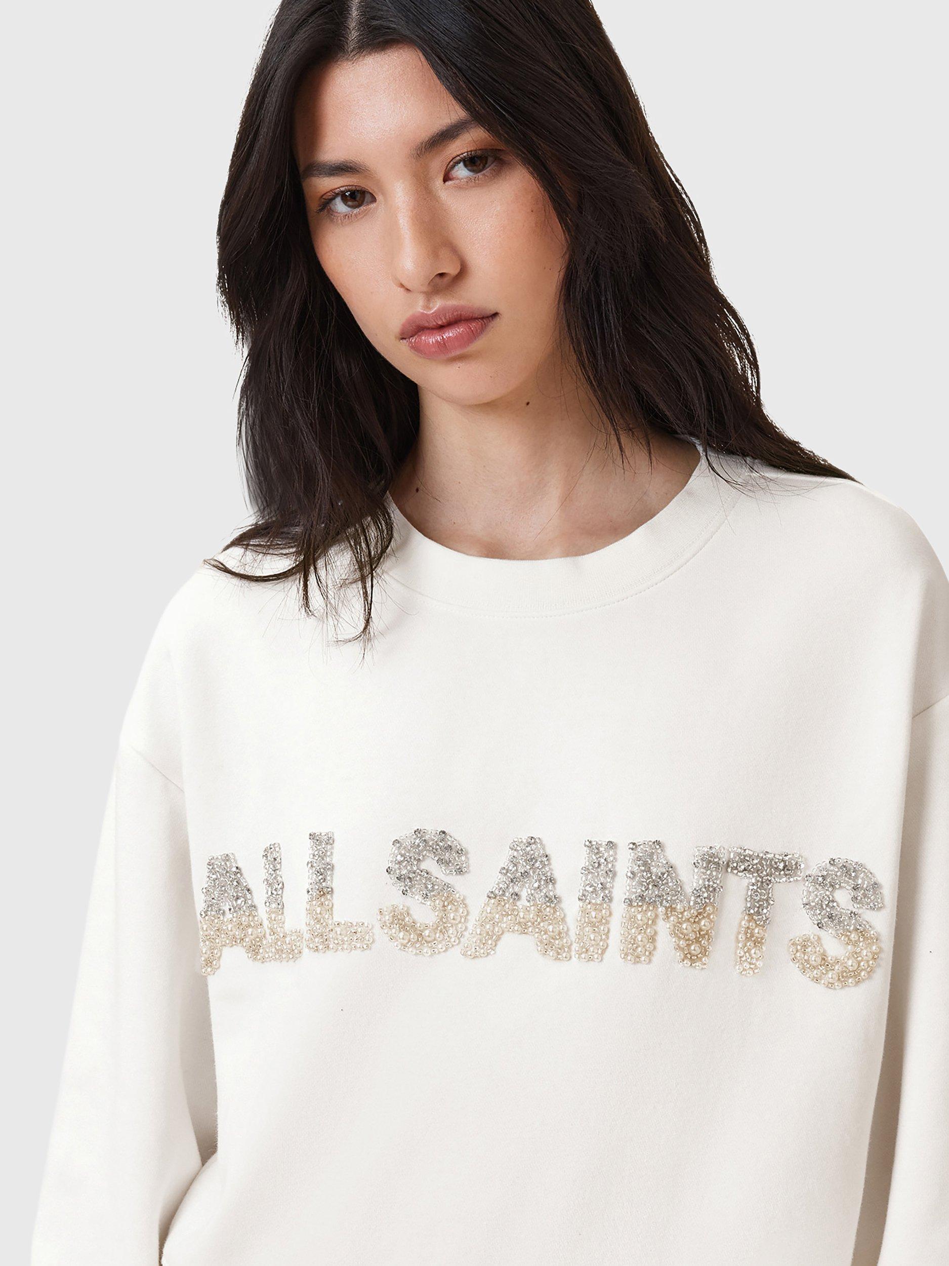 Product image 5 of 8, which shows AllSaints Separo Pearl Logo Sweatshirt, Optic White, L