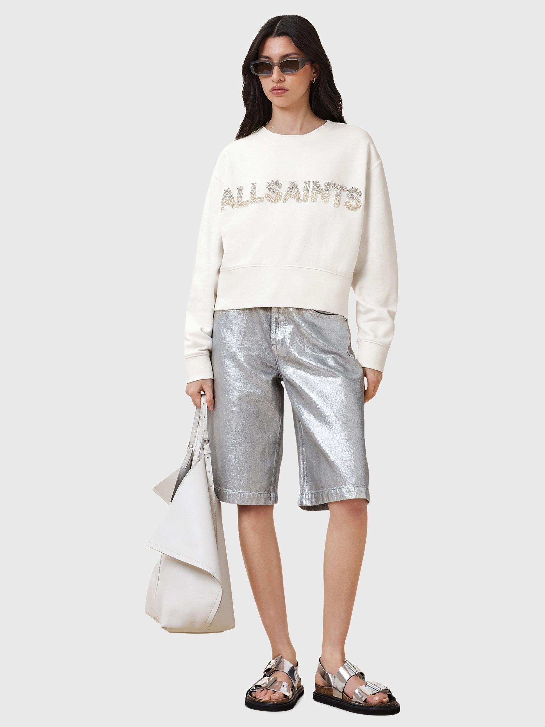 Product image 6 of 8, which shows AllSaints Separo Pearl Logo Sweatshirt, Optic White, L
