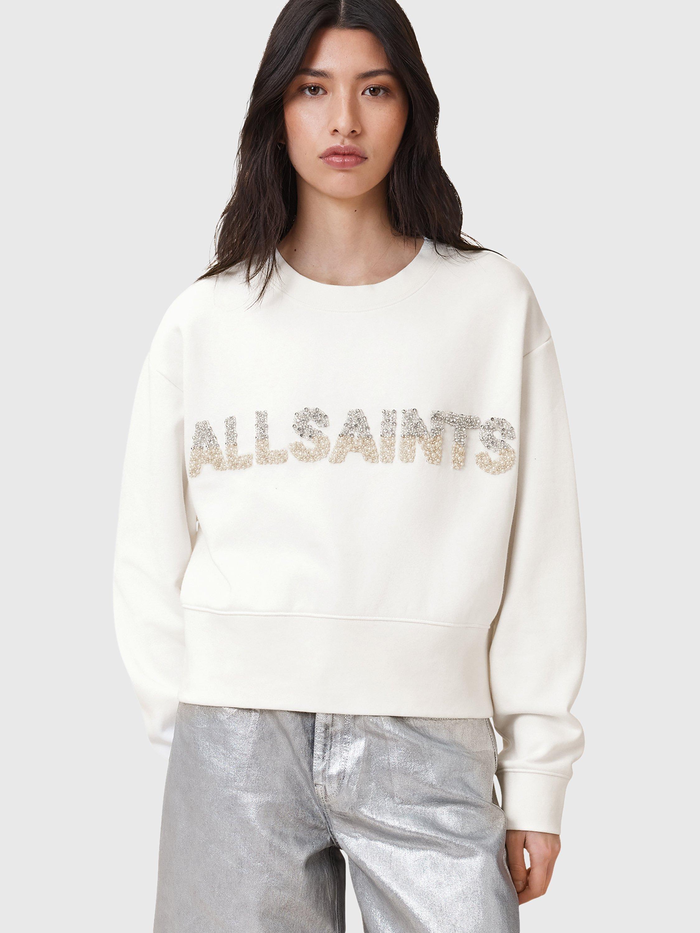 Product image 7 of 8, which shows AllSaints Separo Pearl Logo Sweatshirt, Optic White, L
