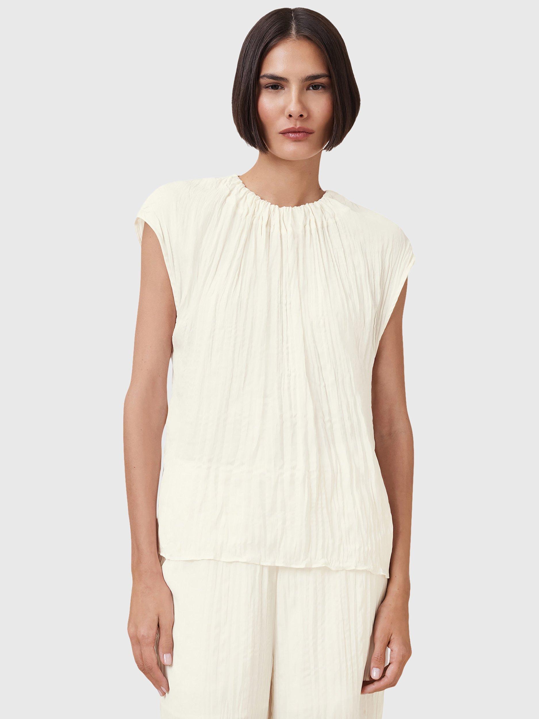 AllSaints Trisha Crinkle High Neck Top, Gardenia Cream