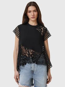 AllSaints Zala Pure Organic Cotton Crochet Top, Black, Black