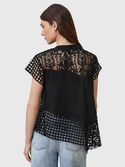AllSaints Zala Pure Organic Cotton Crochet Top, Black - view 2, Black