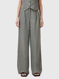 AllSaints Averie Tailored Wide Leg Trousers, Mid Grey