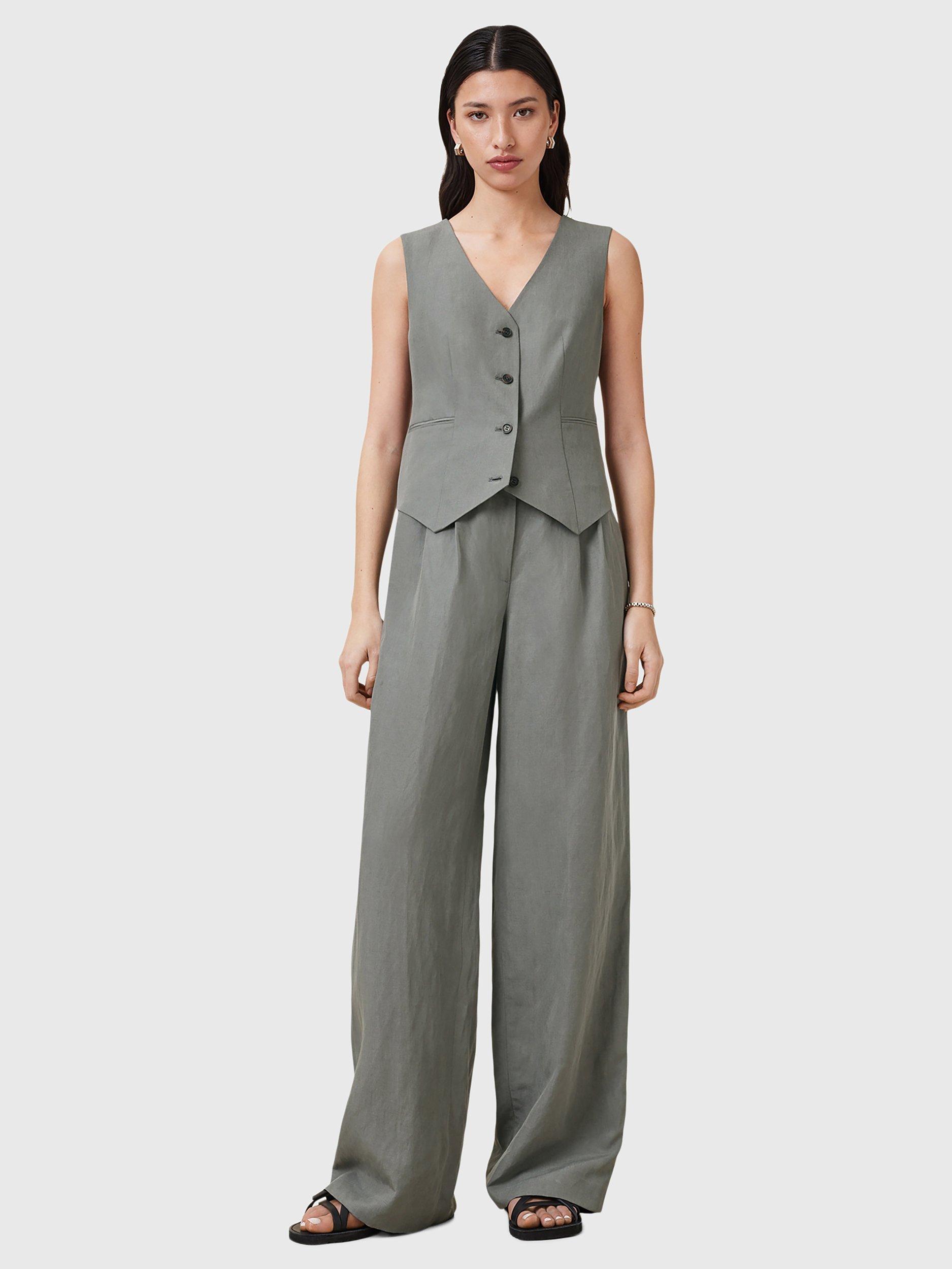 Product image 3 of 8, which shows AllSaints Averie Tailored Wide Leg Trousers, Mid Grey, 10