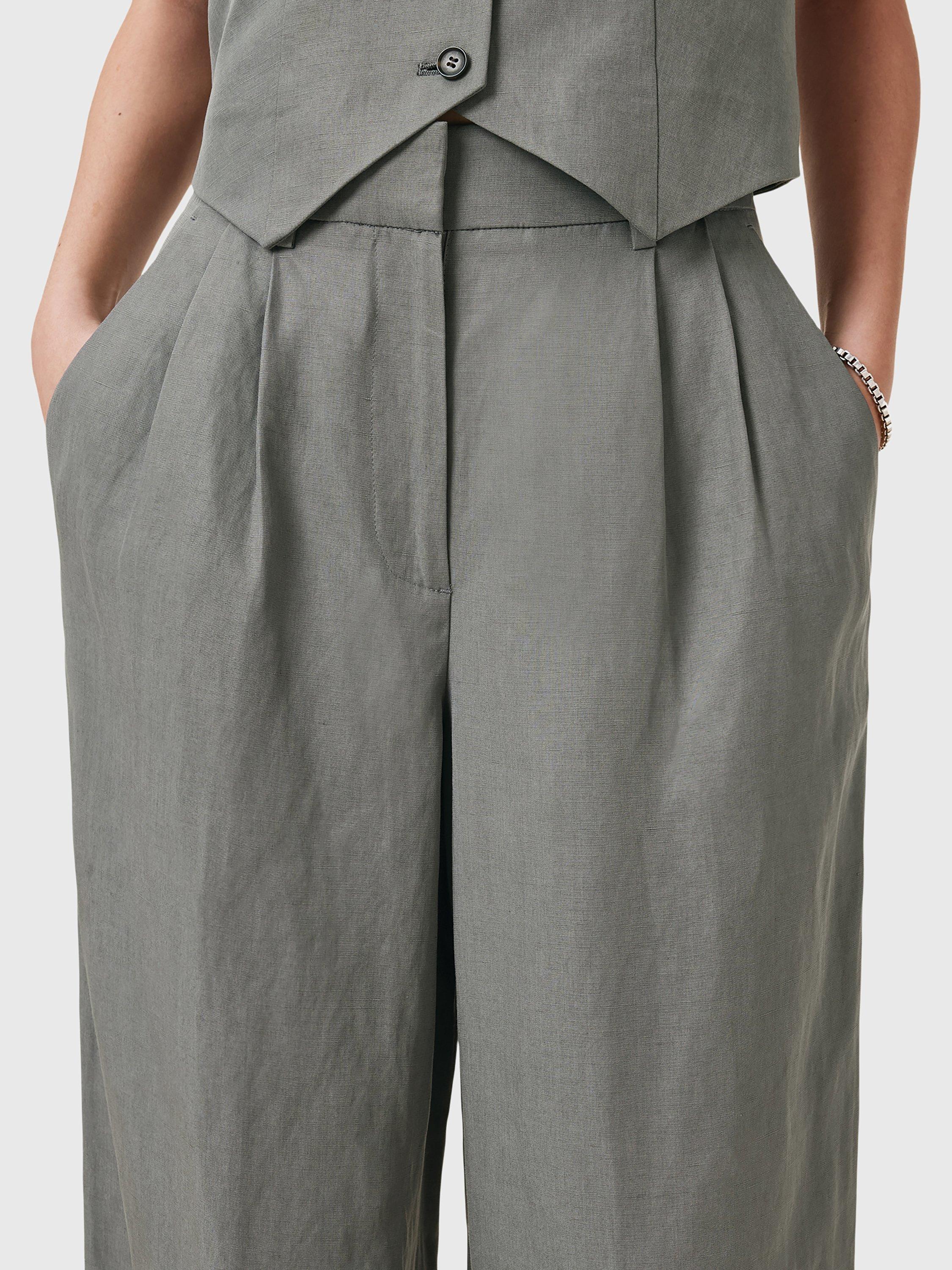Product image 5 of 8, which shows AllSaints Averie Tailored Wide Leg Trousers, Mid Grey, 10