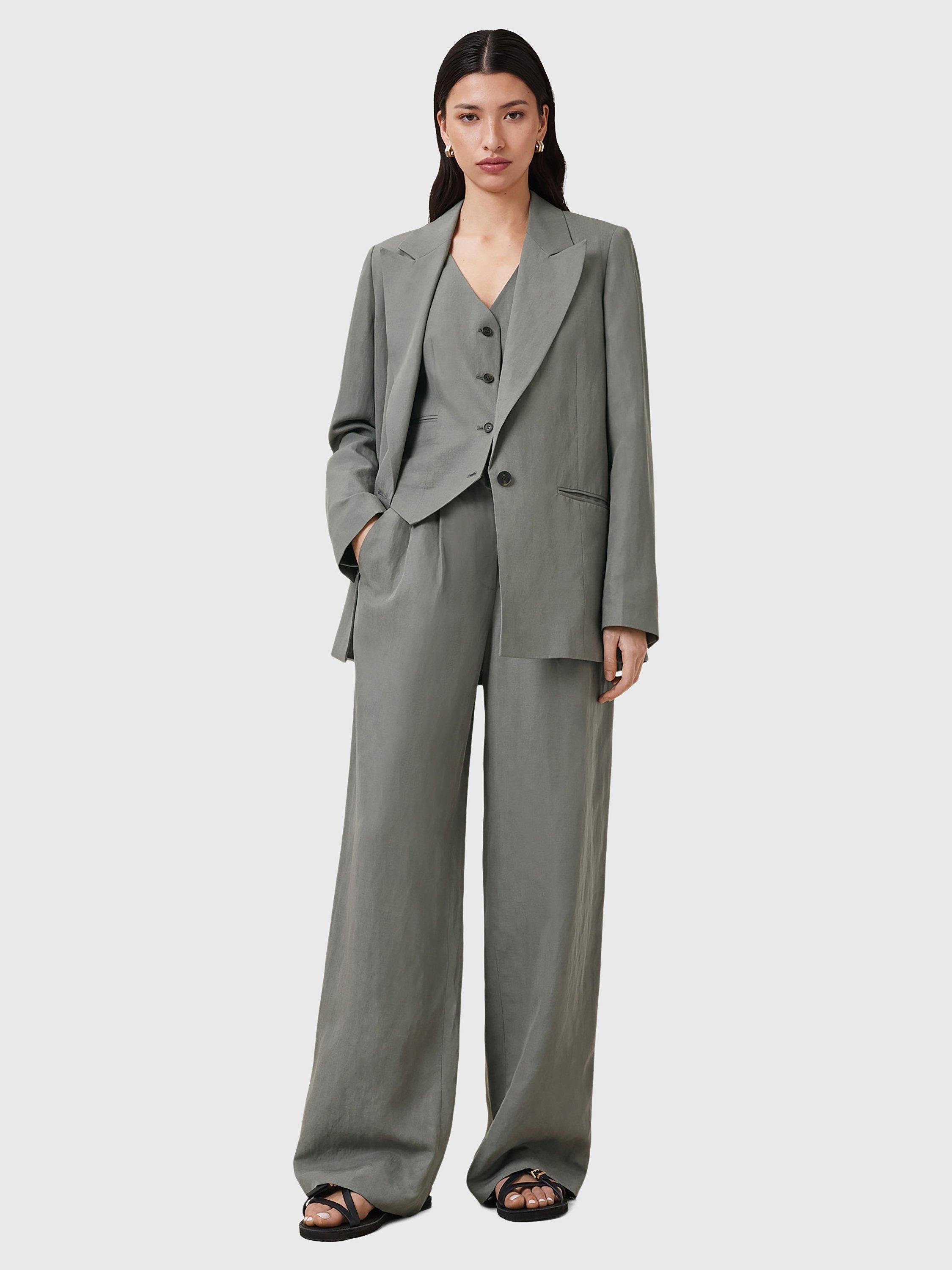 Product image 8 of 8, which shows AllSaints Averie Tailored Wide Leg Trousers, Mid Grey, 10