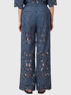 AllSaints Charli Embroidered Lace Straight Leg Trousers, Dusty Blue - view 2, Dusty Blue