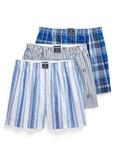 Ralph Lauren Lightweight Woven Cotton Boxers, Pack of 3, Blue