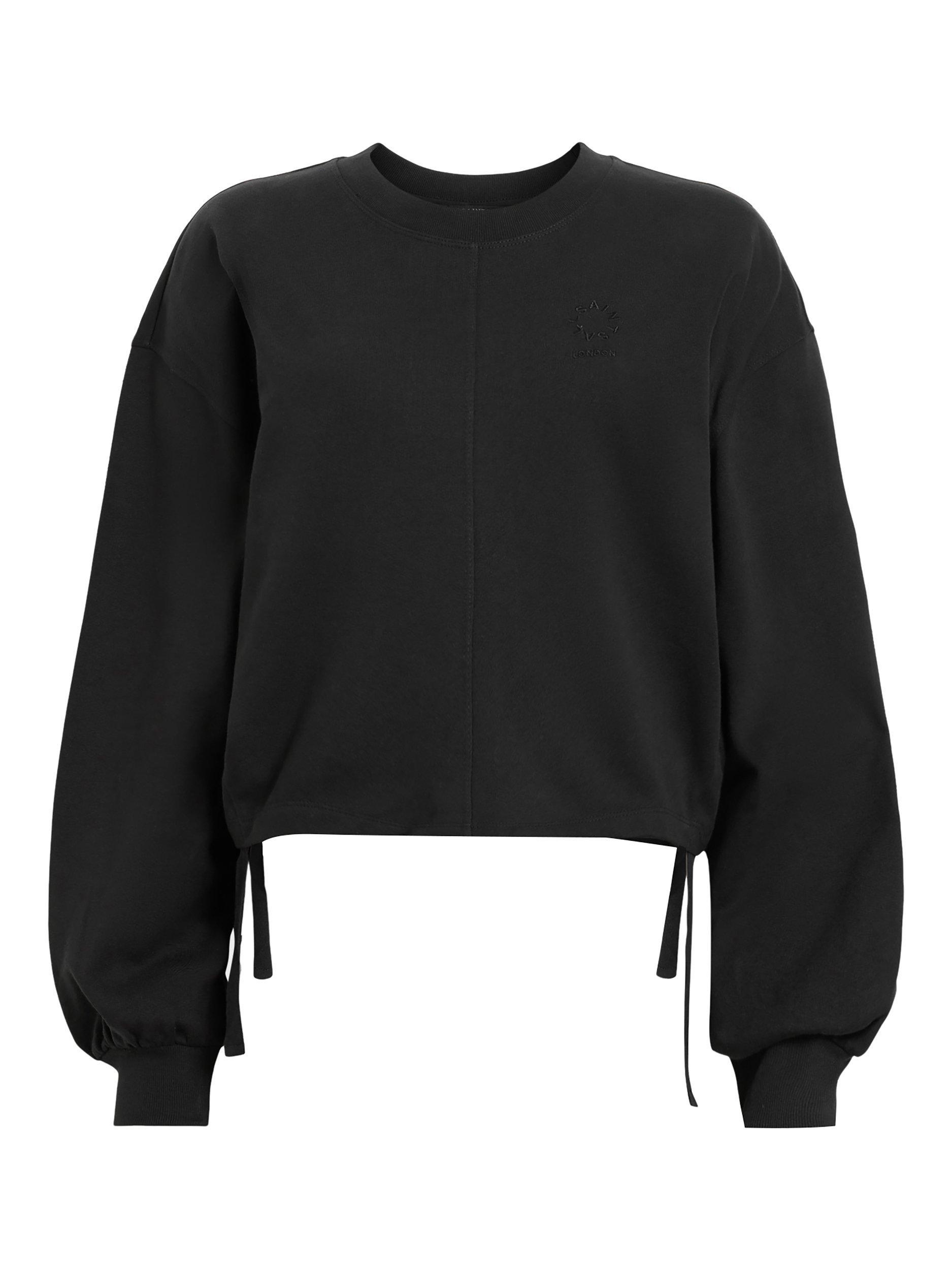 Product image 4 of 7, which shows AllSaints Mira Tie Side Pure Organic Cotton Sweatshirt, Black, S