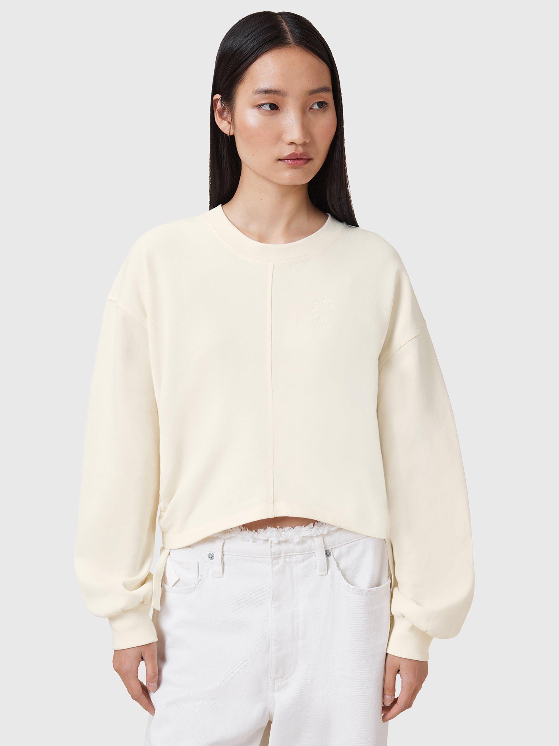 Product image 1 of 7, which shows AllSaints Mira Tie Side Pure Organic Cotton Sweatshirt, Off White, S