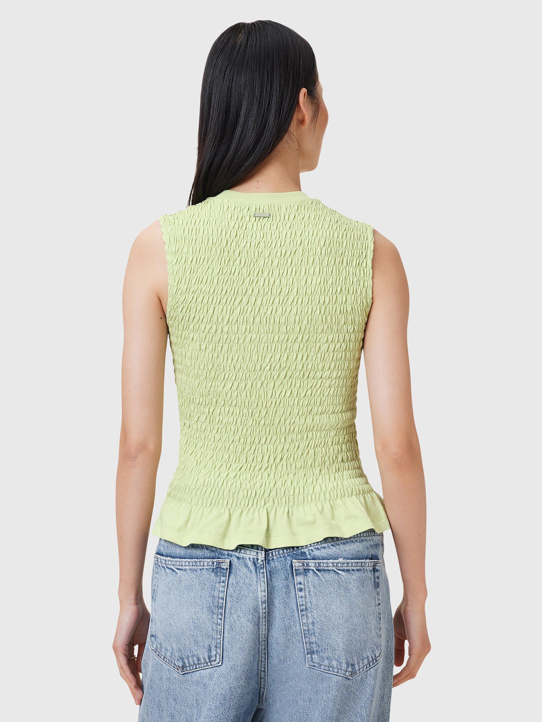 Product image 2 of 6, which shows AllSaintsa Ode Organic Cotton Shirred Tank Top, Jade Green, 10