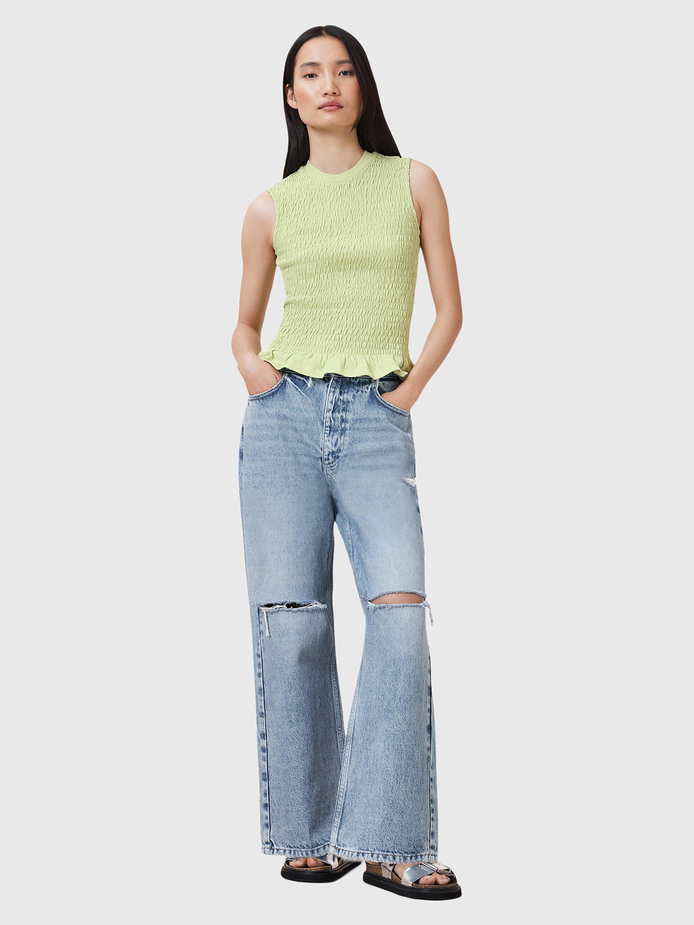 Product image 3 of 6, which shows AllSaintsa Ode Organic Cotton Shirred Tank Top, Jade Green, 10
