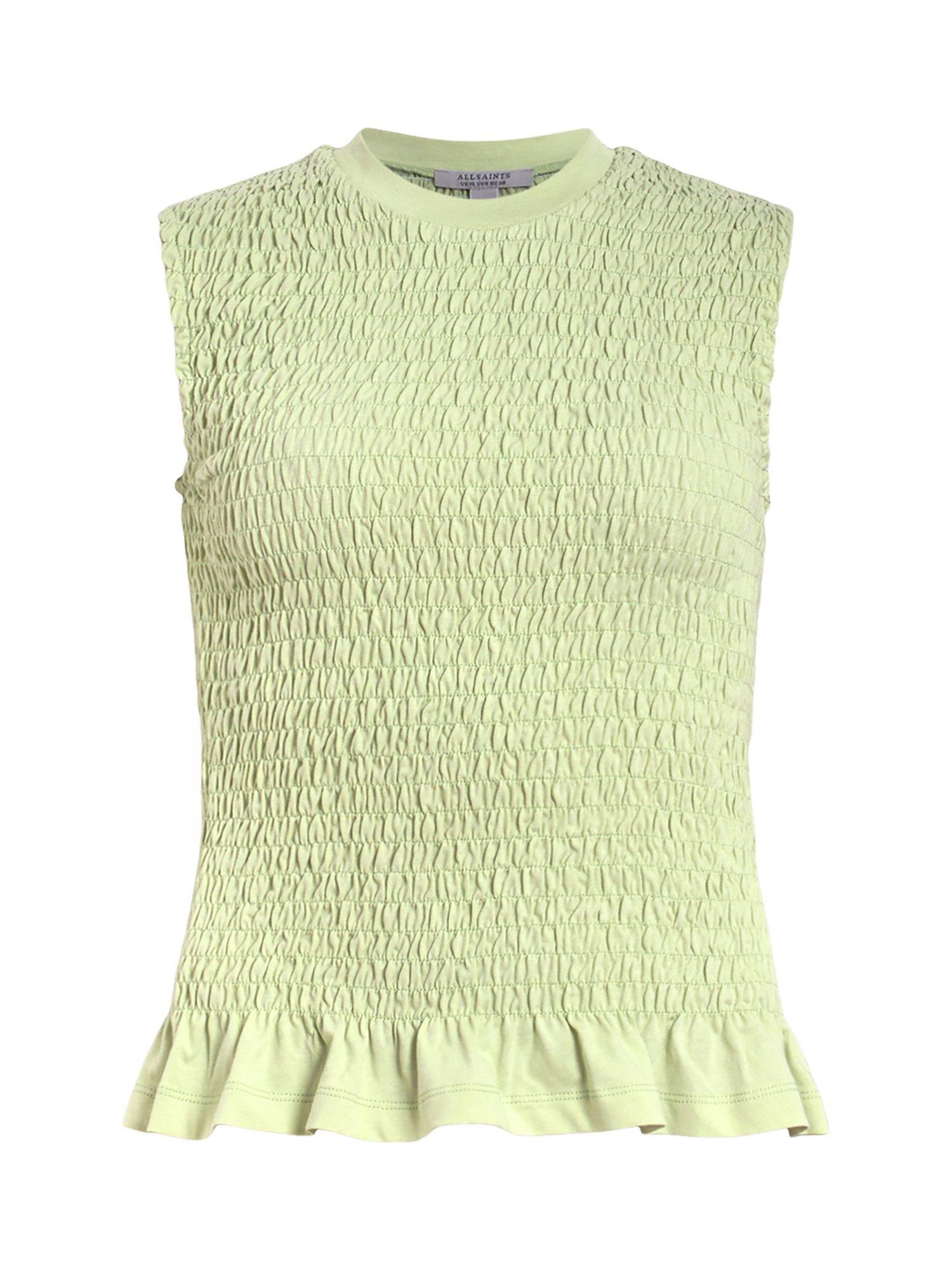 Product image 4 of 6, which shows AllSaintsa Ode Organic Cotton Shirred Tank Top, Jade Green, 10